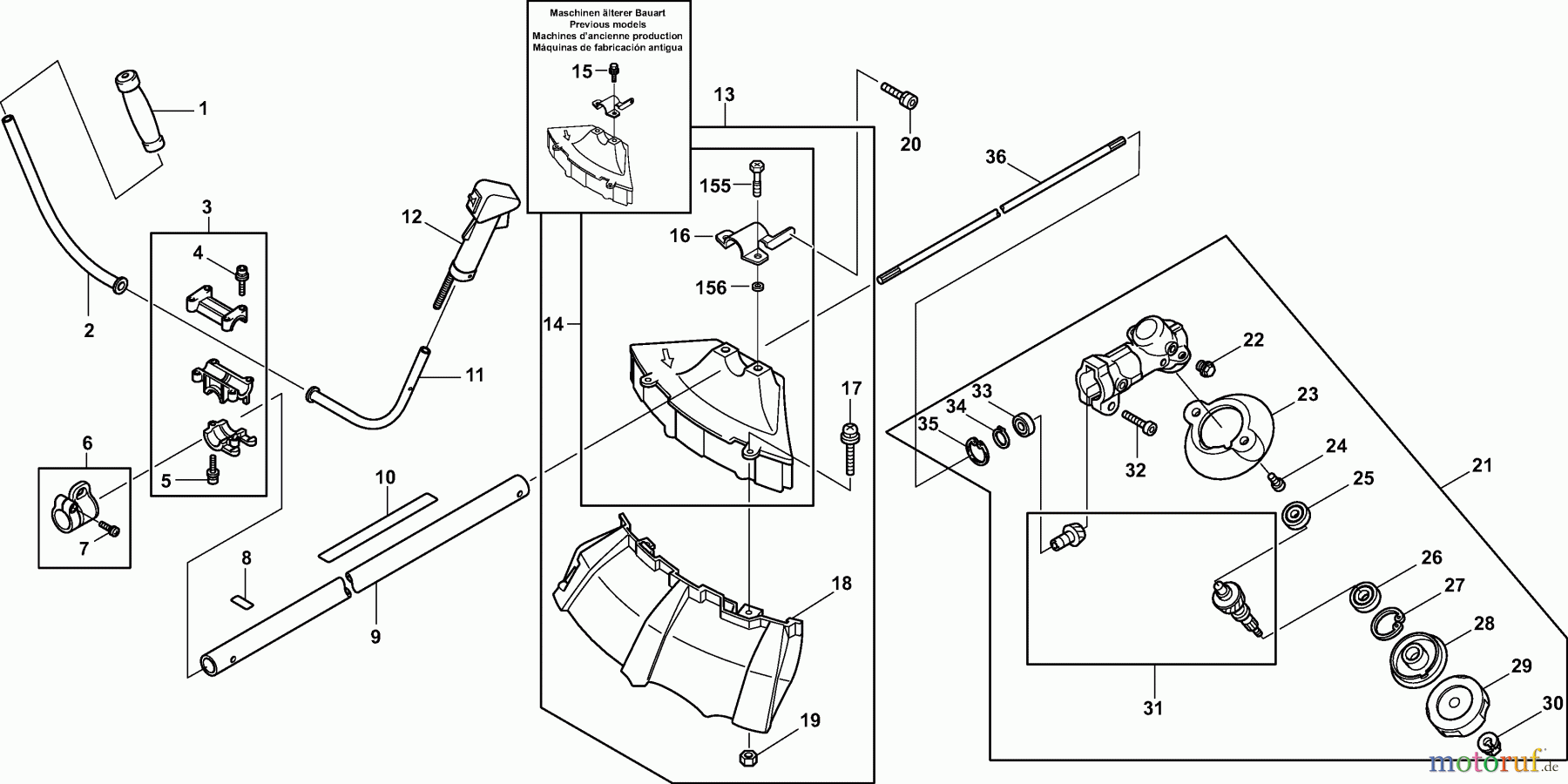 Dolmar Motorsensen & Trimmer Benzin 2-Takt MS-26 U 1 Hauptrohr, Griff, Schutzhaube, Getriebe