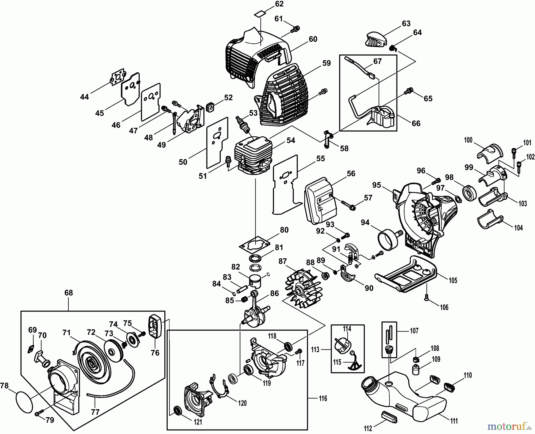 Dolmar Motorsensen & Trimmer Benzin 2-Takt MS-26 C 3 Kurbelgehäuse, Zylinder, Schalldämpfer, Zündung