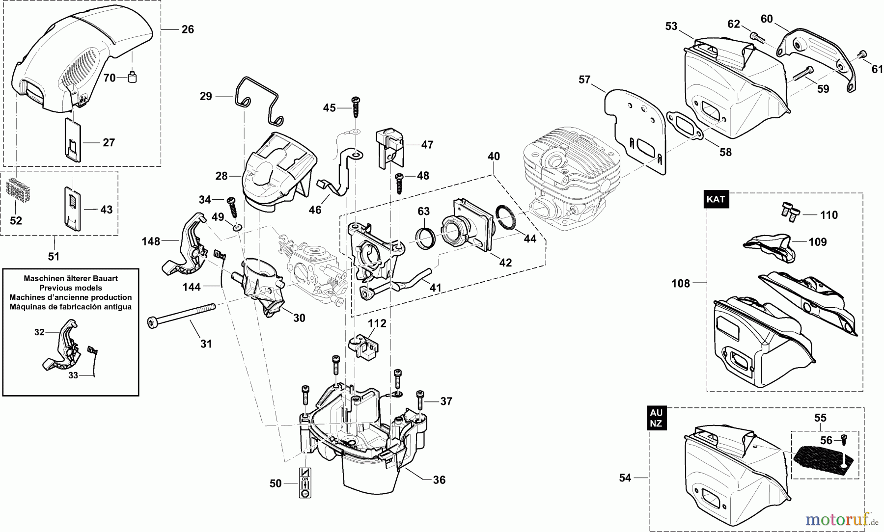 Dolmar Kettensägen Benzin Kettensäge PS5105C 2  Abdeckhaube, Luftfilter, Schalldämpfer