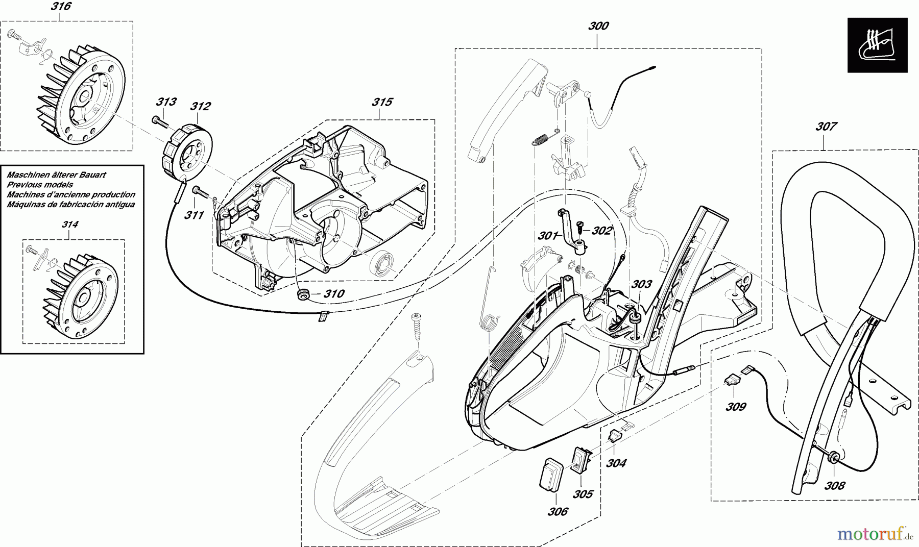  Dolmar Kettensägen Benzin Kettensäge PS-5105 H 7  Spezialteile für Ausrüstung mit elektrischer Griffheizung