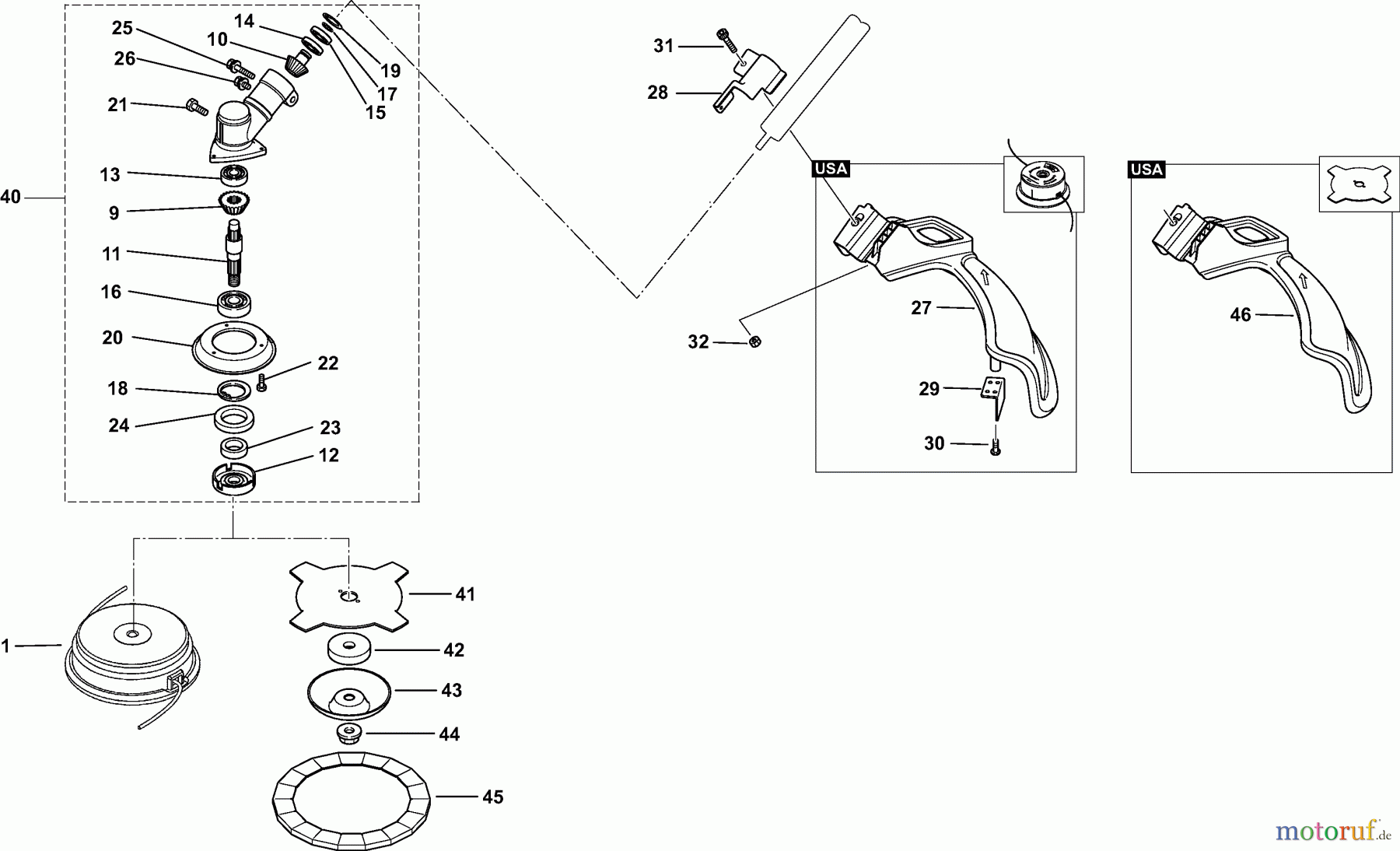  Dolmar Motorsensen & Trimmer Benzin 2-Takt MS-261 U (USA) 17  Getriebe, Schneidwerkzeug