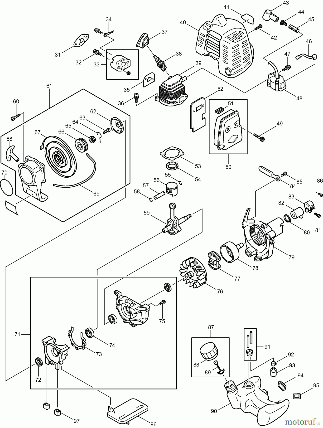 Dolmar Motorsensen & Trimmer Benzin 2-Takt LT-210 2 Motor, Anwerfvorrichtung, Kupplung, Kraftstofftank, Schalldämpfer
