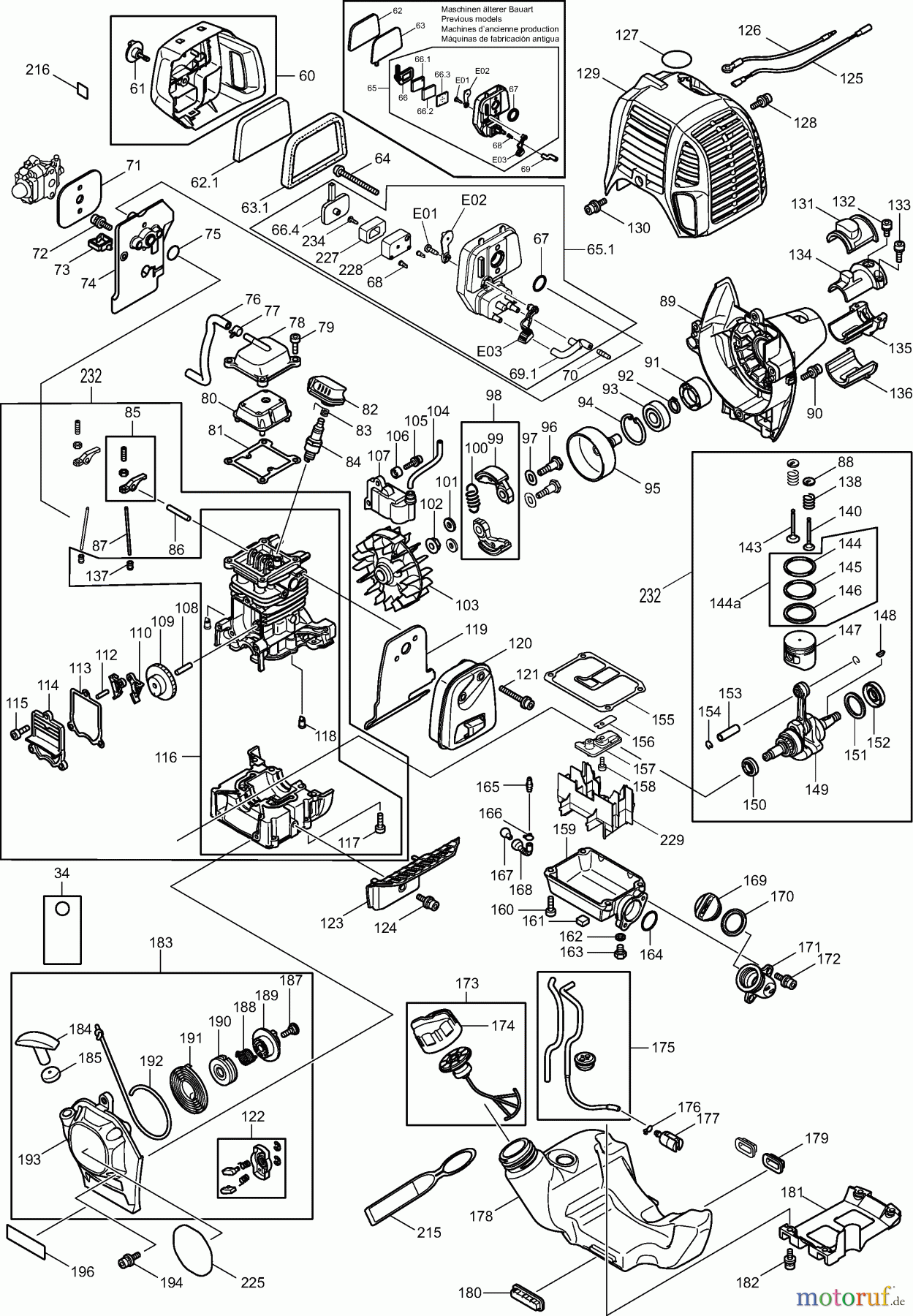 Dolmar Motorsensen & Trimmer Benzin 4-Takt MS-246.4 CE 3 Kurbelgehäuse, Zylinder, Zündung, Schalldämpfer, Kraftstofftank