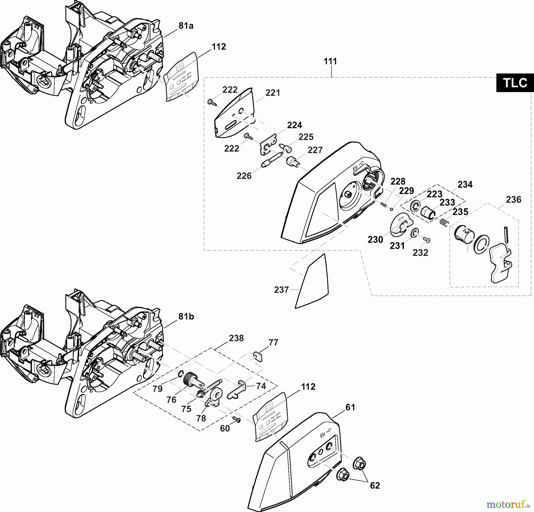  Dolmar Kettensägen Benzin Kettensäge PS32CTLC 6  Motorträger, Kettenradschutz, Kettenspanner