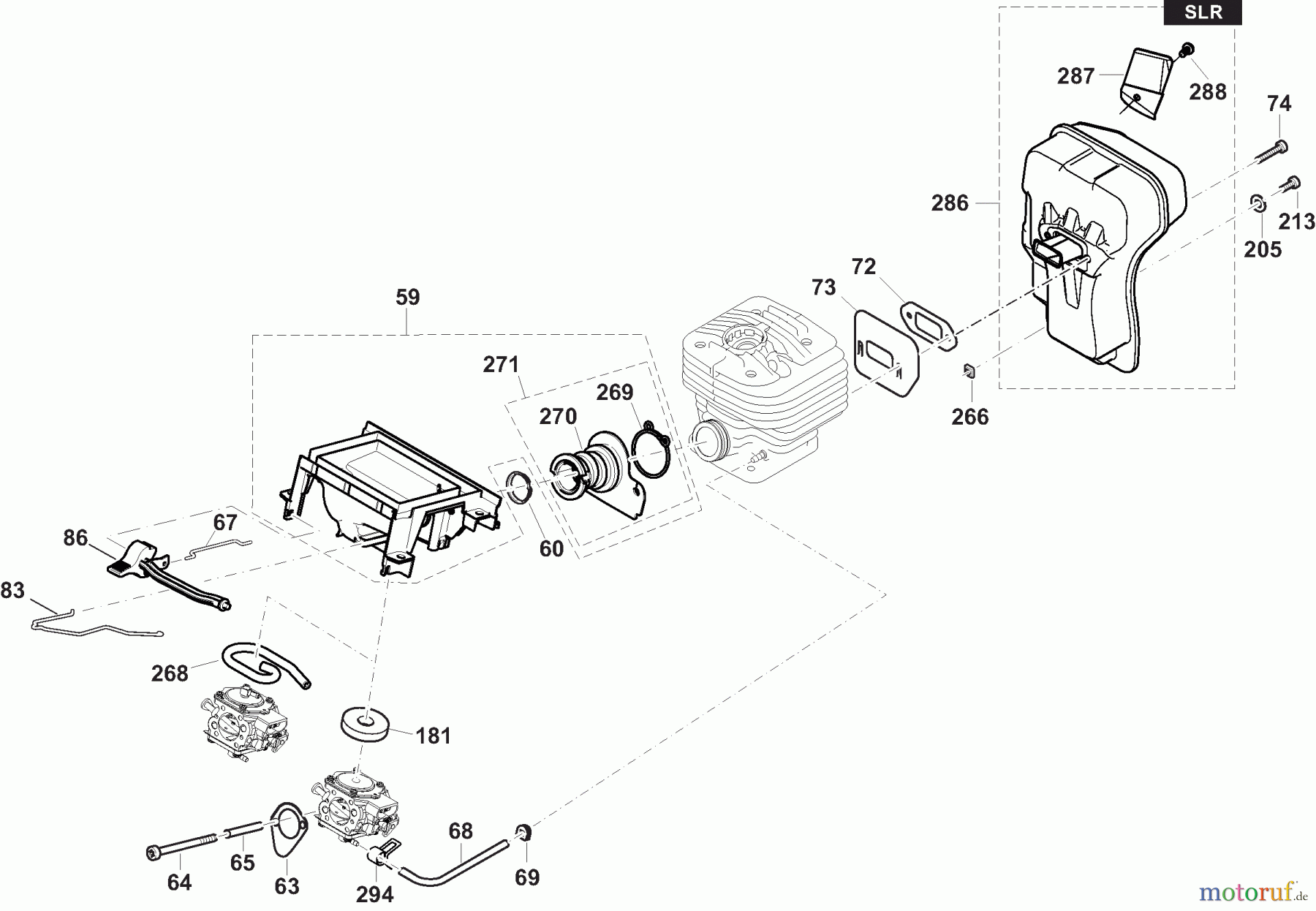 Dolmar Trennschleifer Benzin PC-7412 3 Schalldämpfer, Ansaugkrümmer