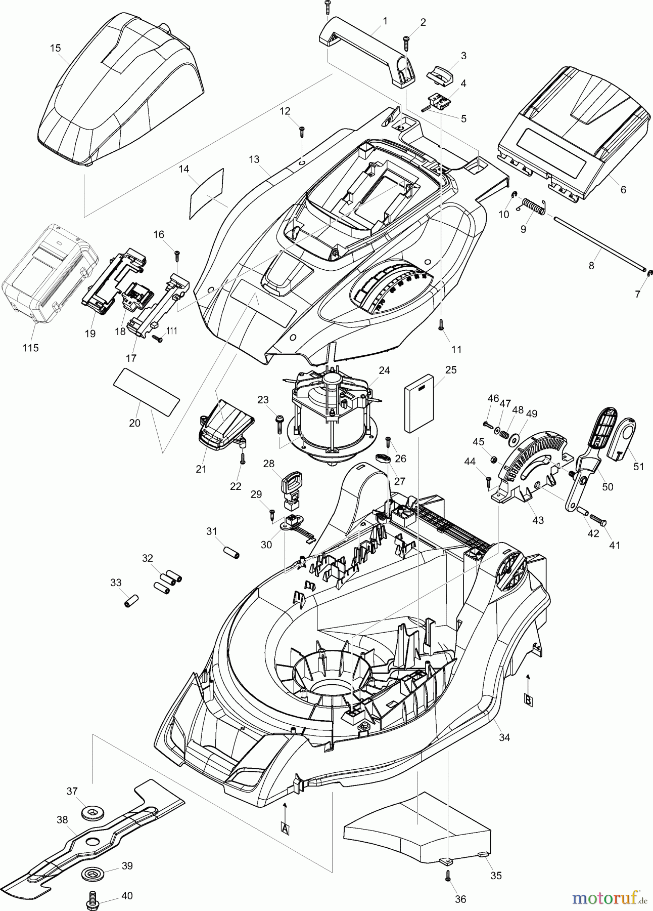  Dolmar Rasenmäher Akku AM-3643 1  Gehäuse, Akku, Motor, Messer