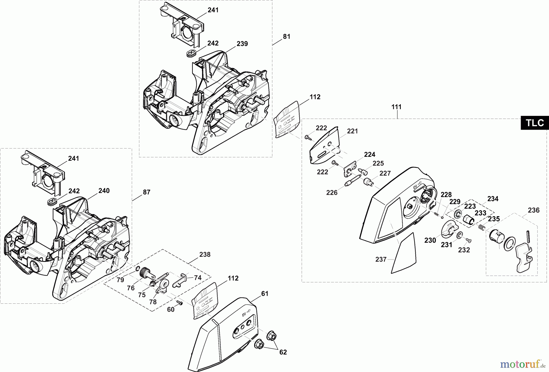 Dolmar Kettensägen Benzin Kettensäge PS35CTLC 6 Motorträger, Kettenradschutz, Kettenspanner
