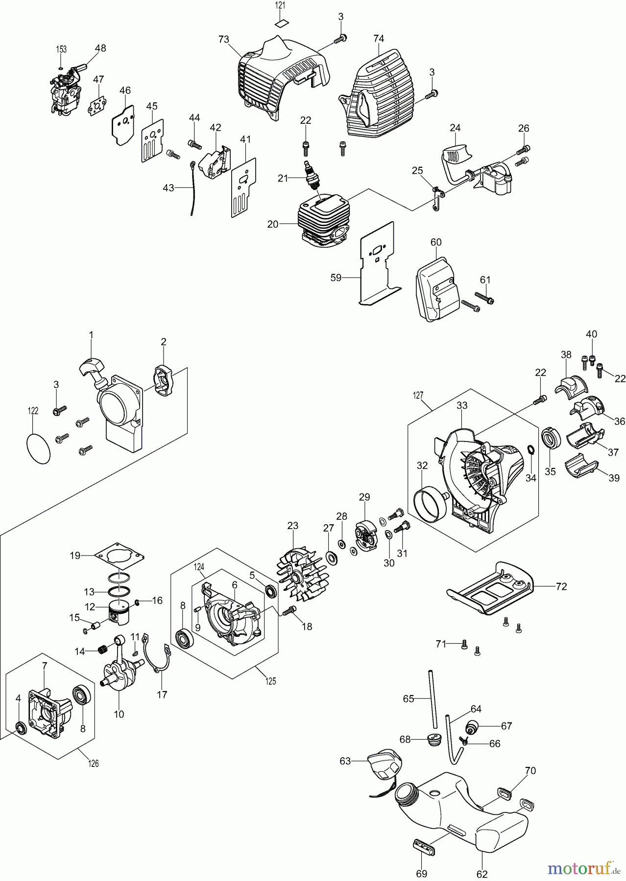 Dolmar Motorsensen & Trimmer Benzin 2-Takt MS27U 1 Kurbelgehäuse, Zylinder, Schalldämpfer, Zündung