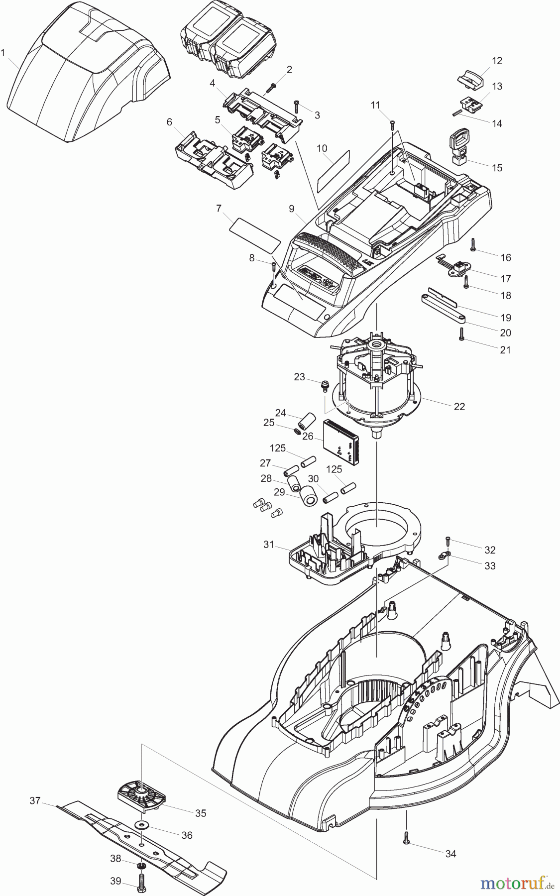Dolmar Rasenmäher Akku AM3738 1 Gehäuse, Batterie, Motor, Messer