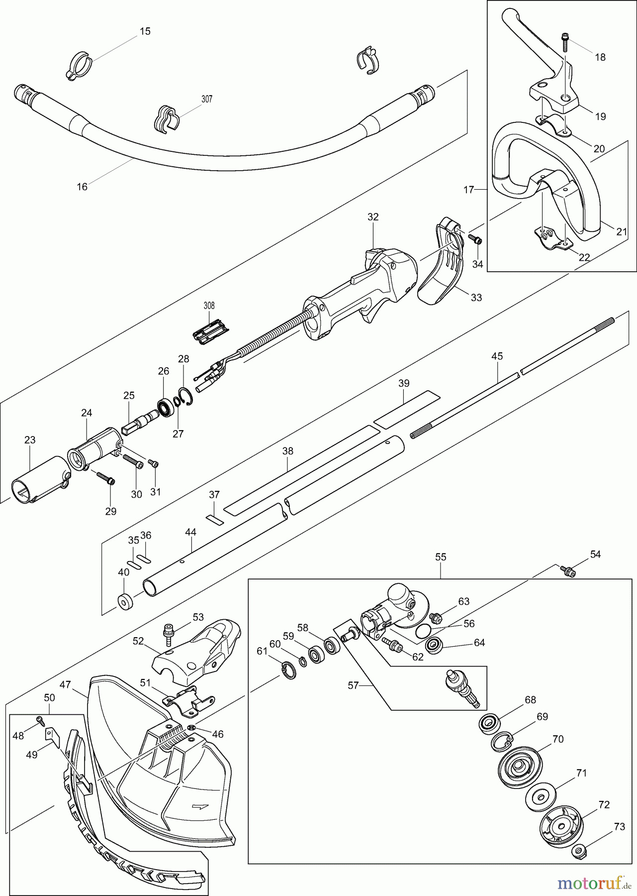  Dolmar Motorsensen & Trimmer Benzin 4-Takt MS43004R 2  Hauptrohr, Getriebe, Schutzhaube