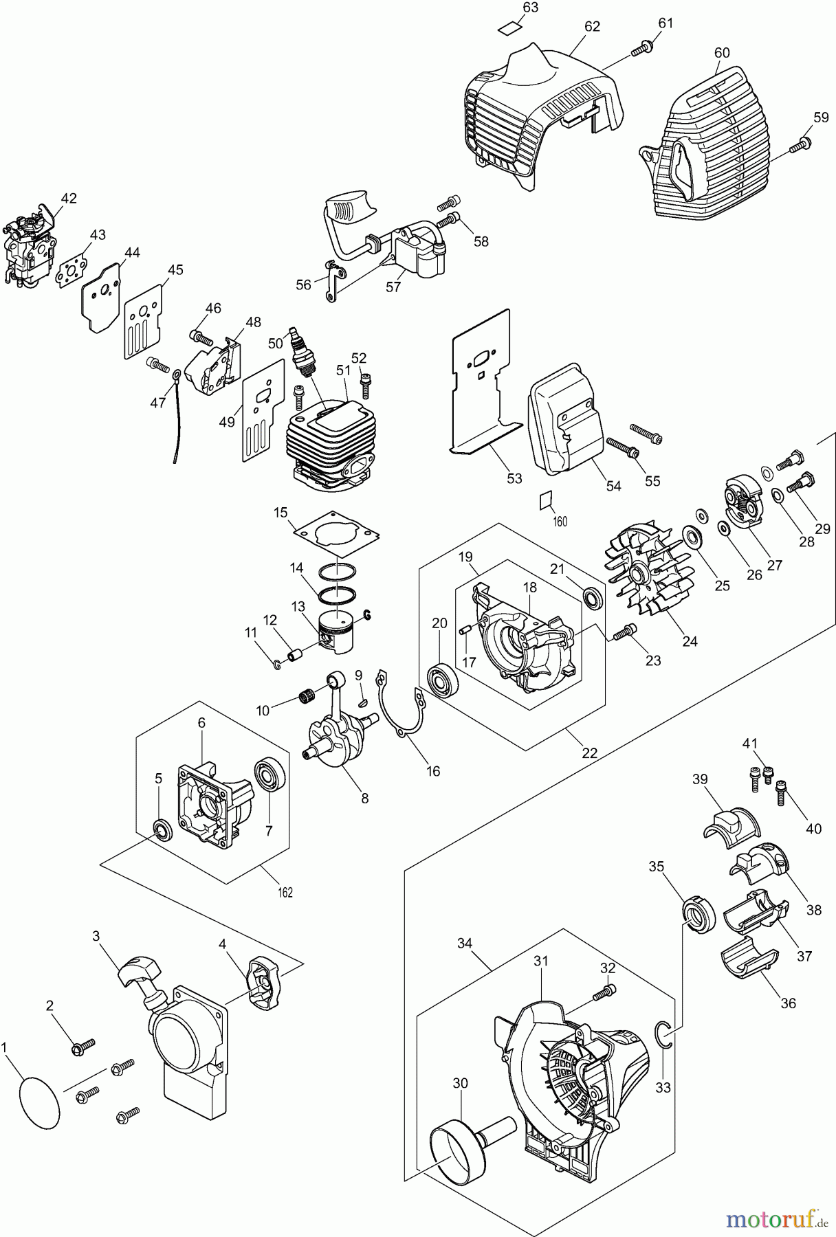 Dolmar Motorsensen & Trimmer Benzin 2-Takt LT27 1 Zylinder, Kurbeltrieb, Zünder, Schalldämpfer