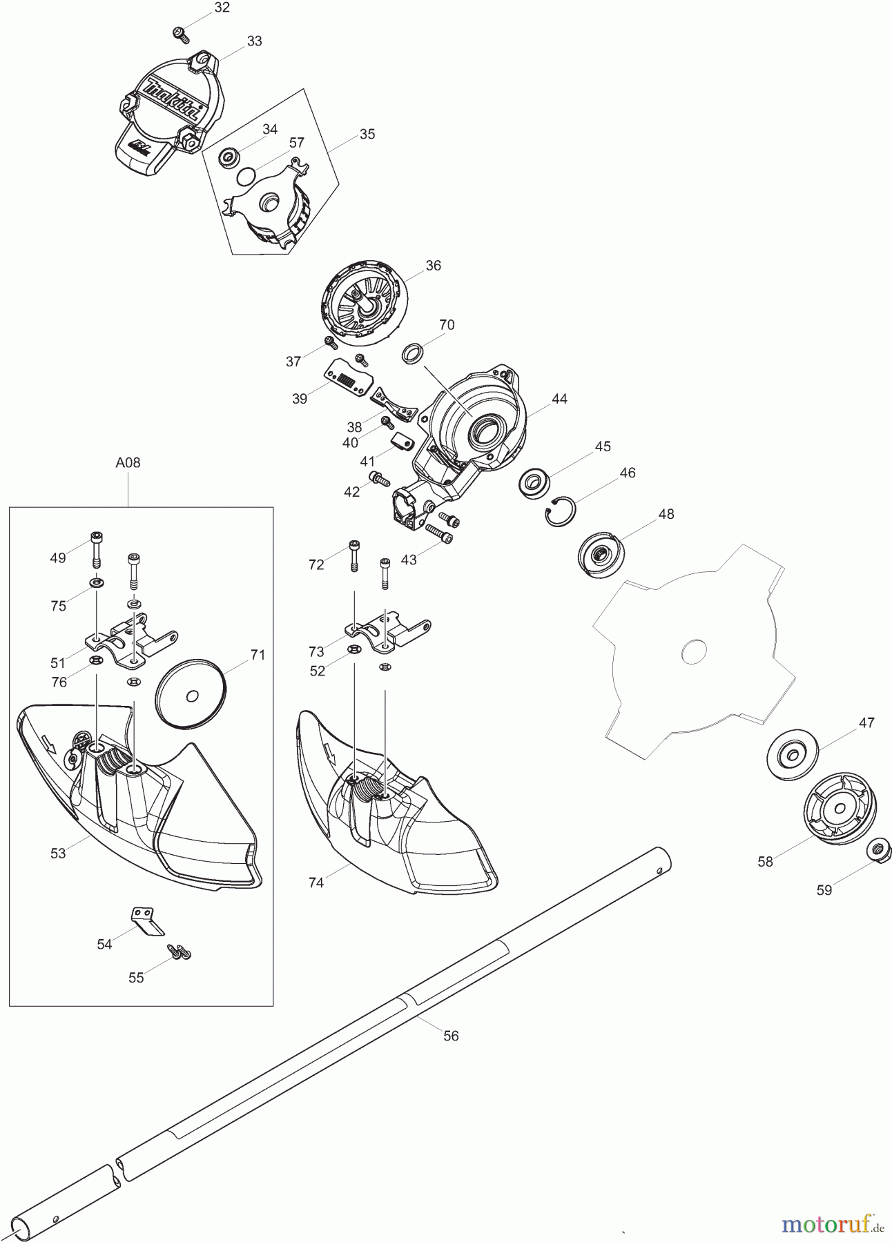 Dolmar Motorsensen & Trimmer Akku AT3723U 2 Hauptrohr, Getriebe, Schutzhaube