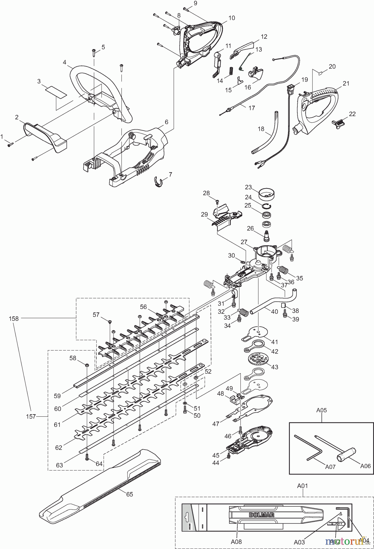 Dolmar Heckenscheren Benzin HT2350D 1 Gehäuse, Bügelgriff, Getriebe, Scherblatt
