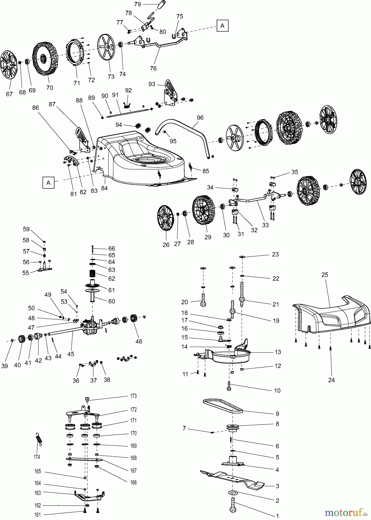 Dolmar Rasenmäher Benzin PM4601S3C 1 Gehäuse, Räder, Messer