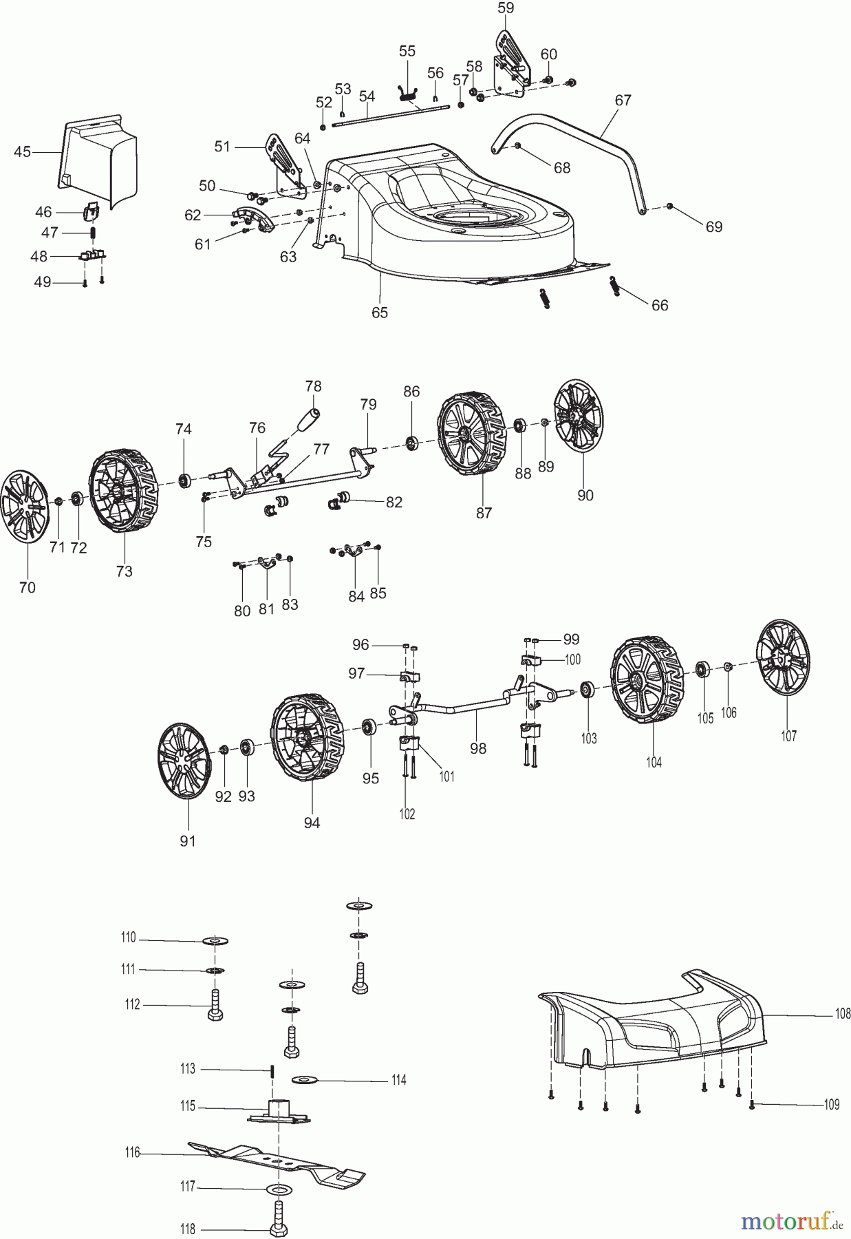 Dolmar Rasenmäher Benzin PM461R 2 Gehäuse, Räder, Messer