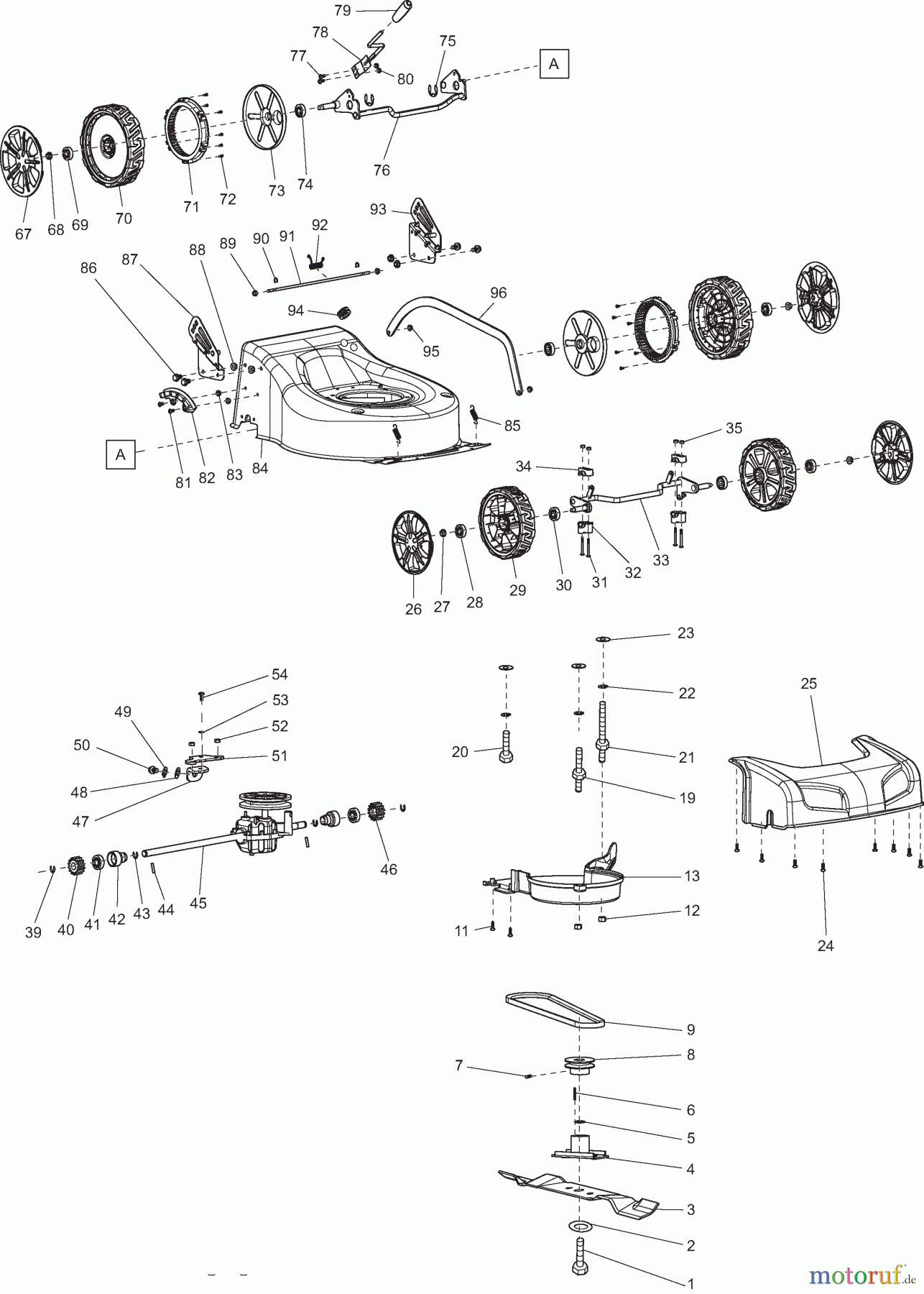 Dolmar Rasenmäher Benzin PM4601SC 2 Deck, Räder, Messer
