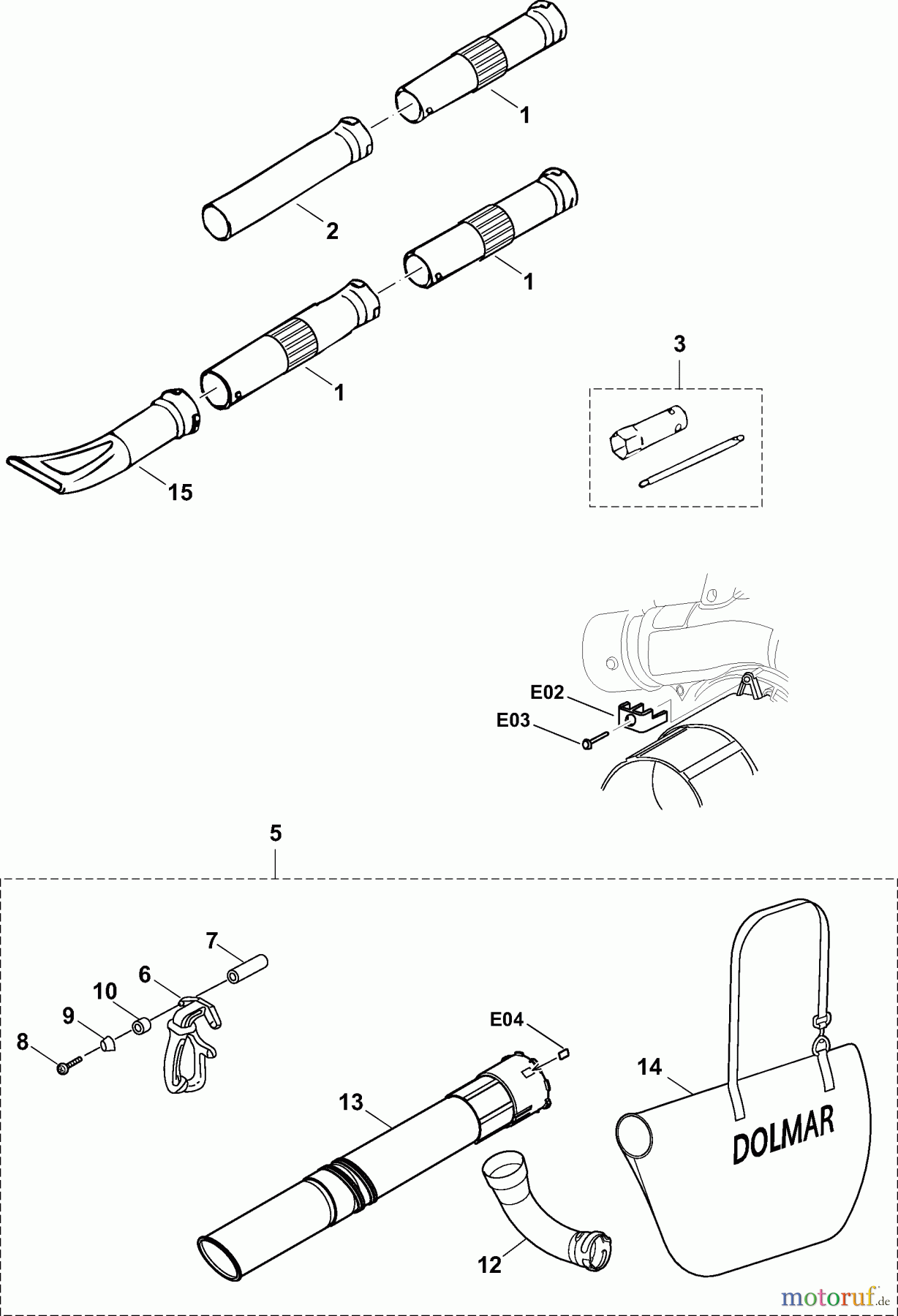 Dolmar Blasgeräte Benzin PB-250 5 Düsen, Saugset, Werkzeug
