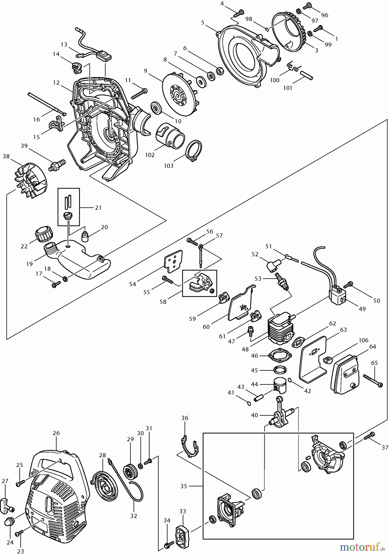 Dolmar Blasgeräte Benzin PB-250 (USA) 1 Gebläsegehäuse, Anwerfvorrichtung, Tank, Motor, Zündung