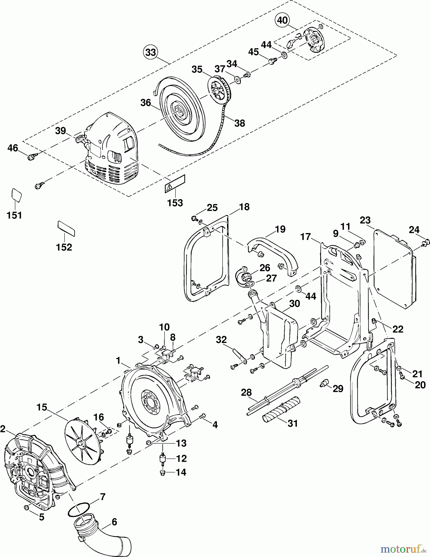  Dolmar Blasgeräte Benzin PB-500 R 2  Gebläsegehäuse, Tragegestell, Anwerfvorrichtung, Tank