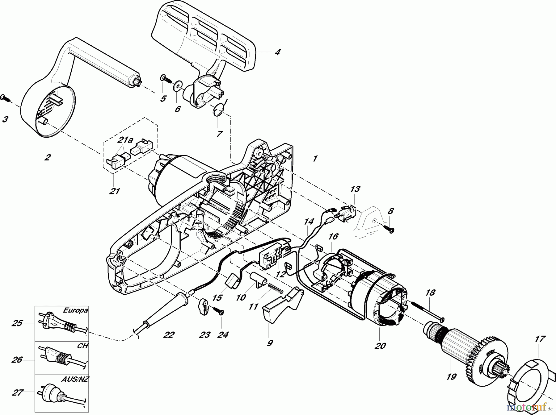 Dolmar Kettensägen Elektro Kettensäge ES-40 A 1 Gehäuse links, Handschutz, Motor