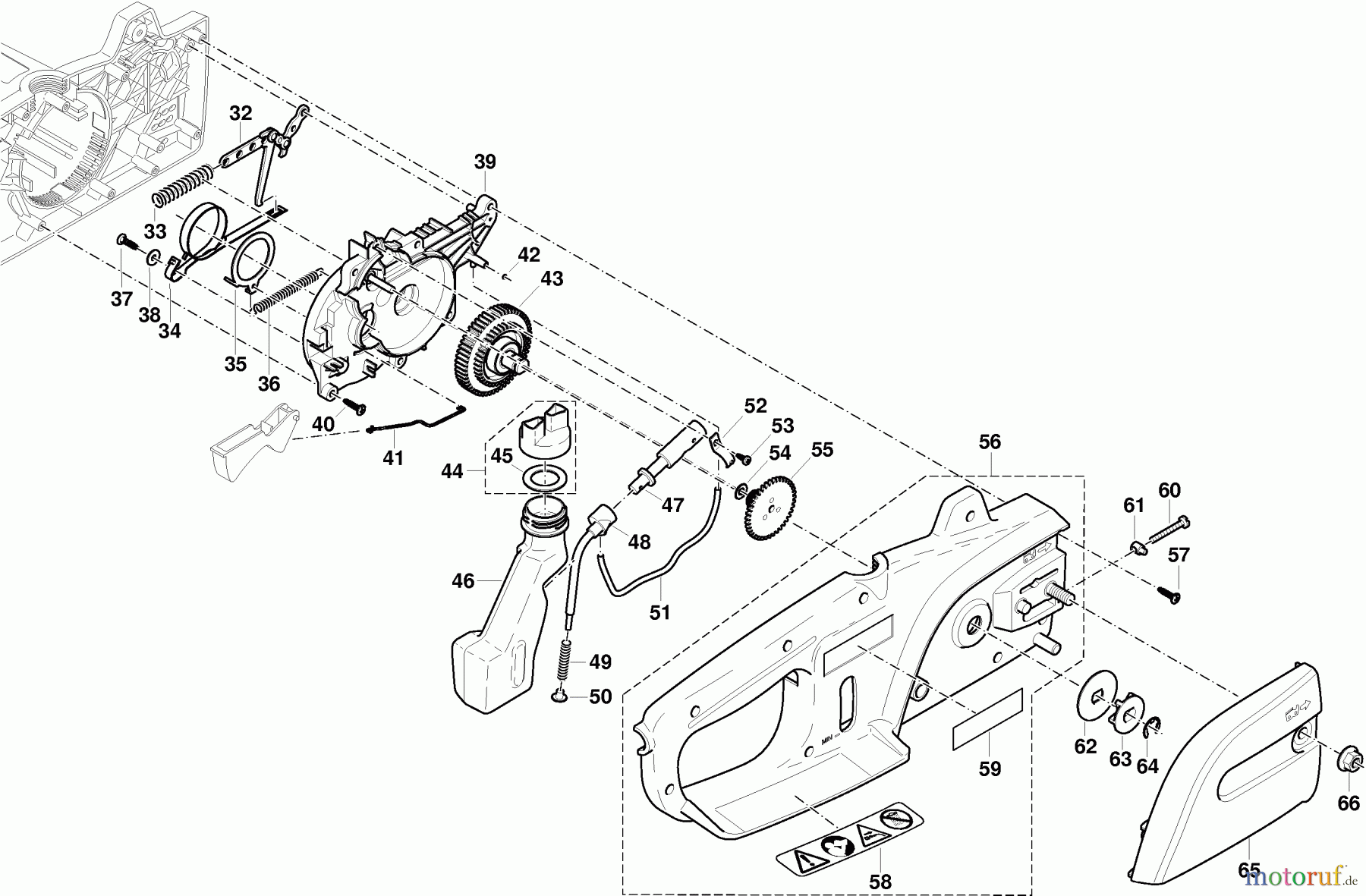 Dolmar Kettensägen Elektro Kettensäge ES-4 A 2  Gehäuse rechts, Getriebe, Kettenbremse