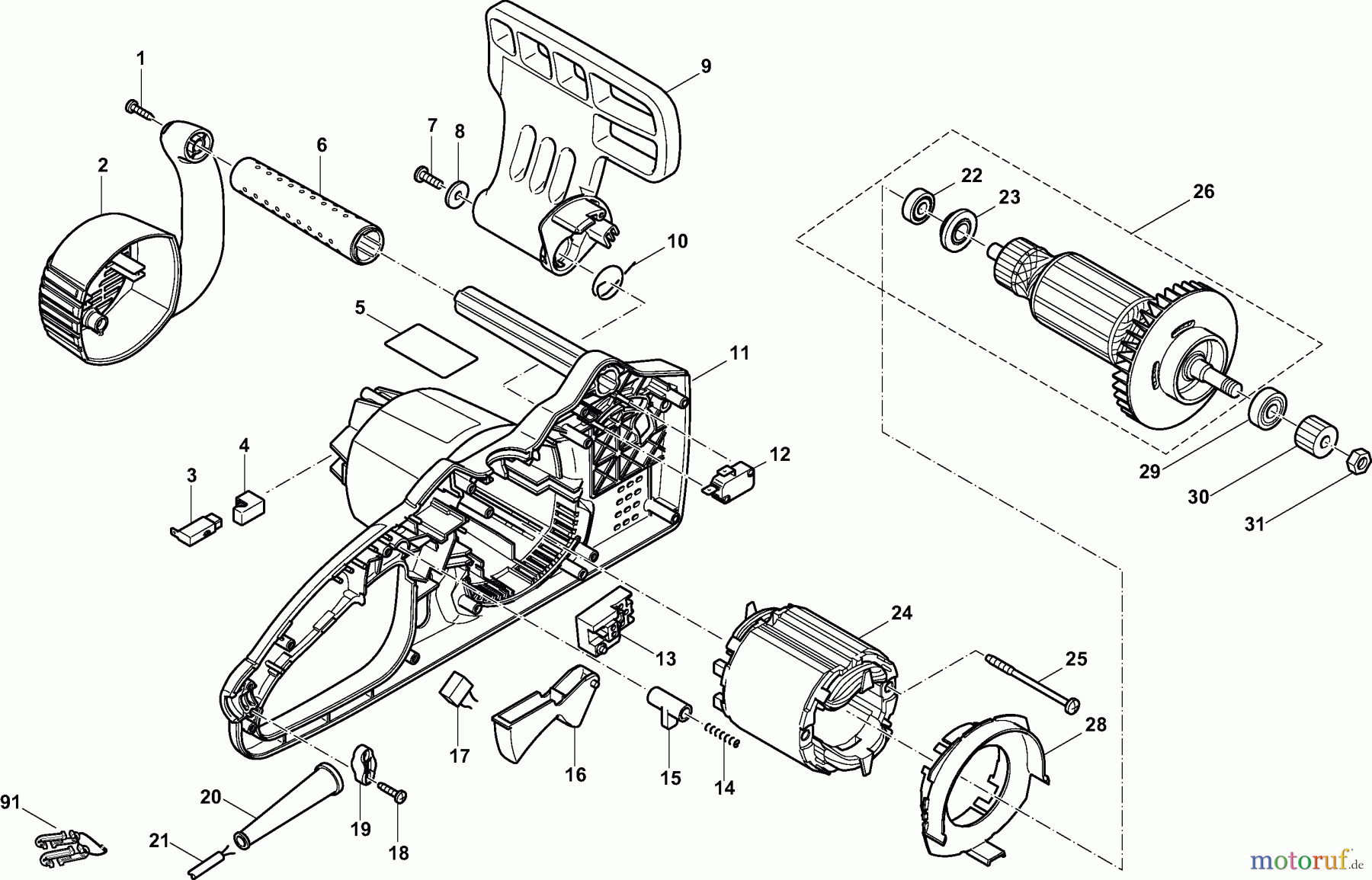  Dolmar Kettensägen Elektro Kettensäge ES-33 A 1  Gehäuse links, Handschutz, Motor