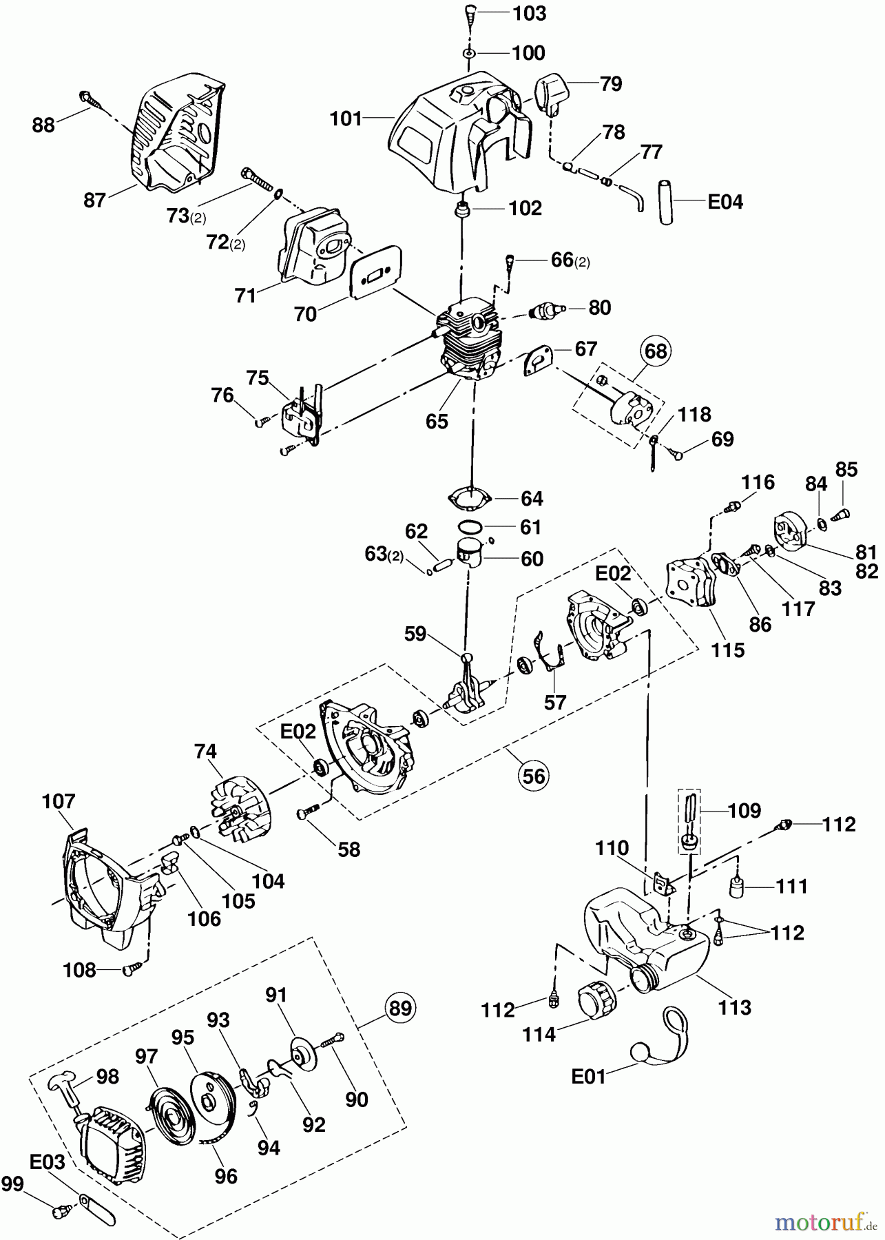 Dolmar Heckenscheren Benzin HT-2256 D 2 Kurbelgehäuse, Zylinder, Schalldämpfer, Zündung