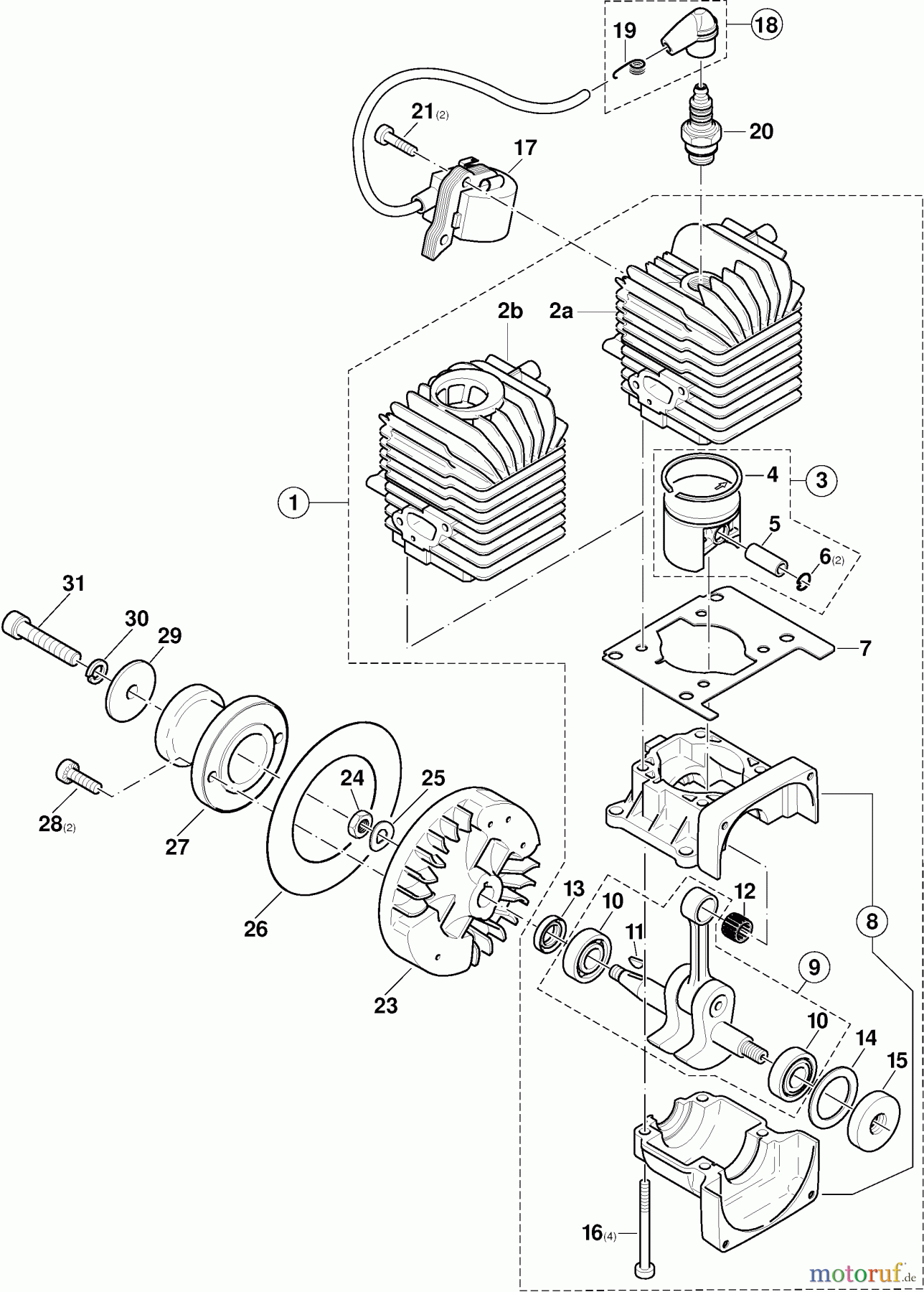 Dolmar Diverses Flugmotoren FM-33 2 Zylinder, Kolben, Kurbeltrieb, Gehäuse, Zündanker, Polrad