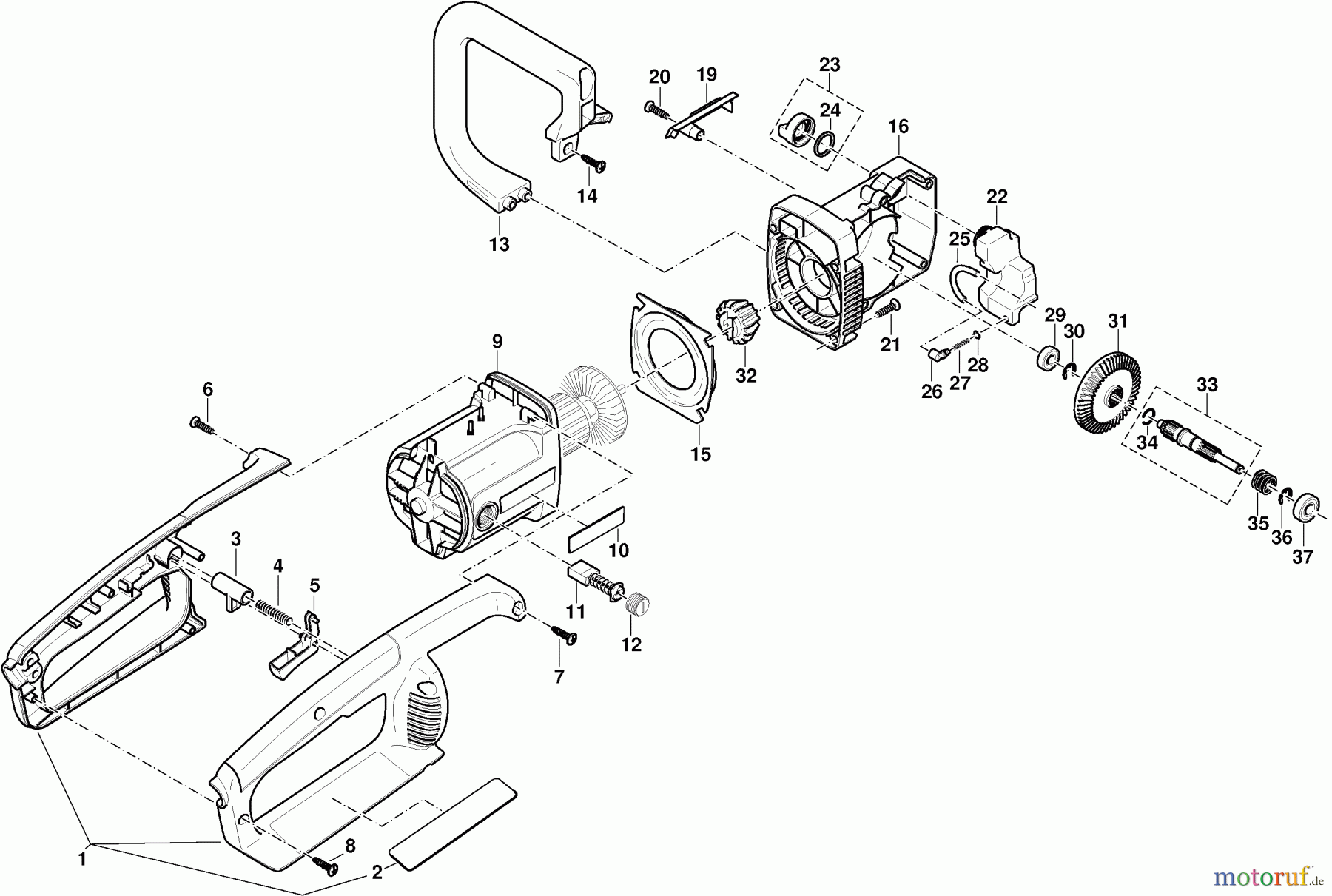 Dolmar Kettensägen Elektro Kettensäge ES-172 A 1  Handgriffe, Motorgehäuse, Getriebe
