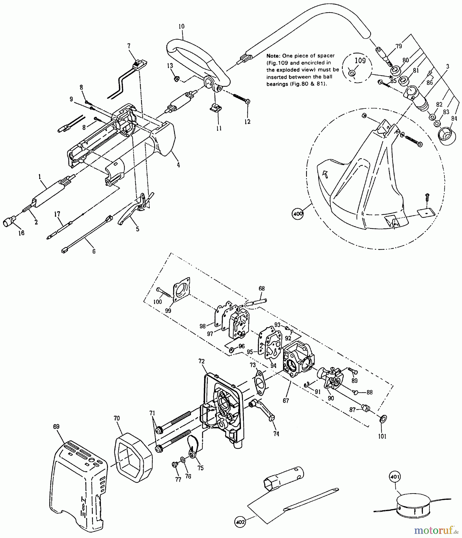 Dolmar Motorsensen & Trimmer Benzin 2-Takt LT-250 (USA) 4 Hauptrohr, Griff, Schutzhaube, Getriebegehäuse, Vergaser, Luftfilter, Zubehör