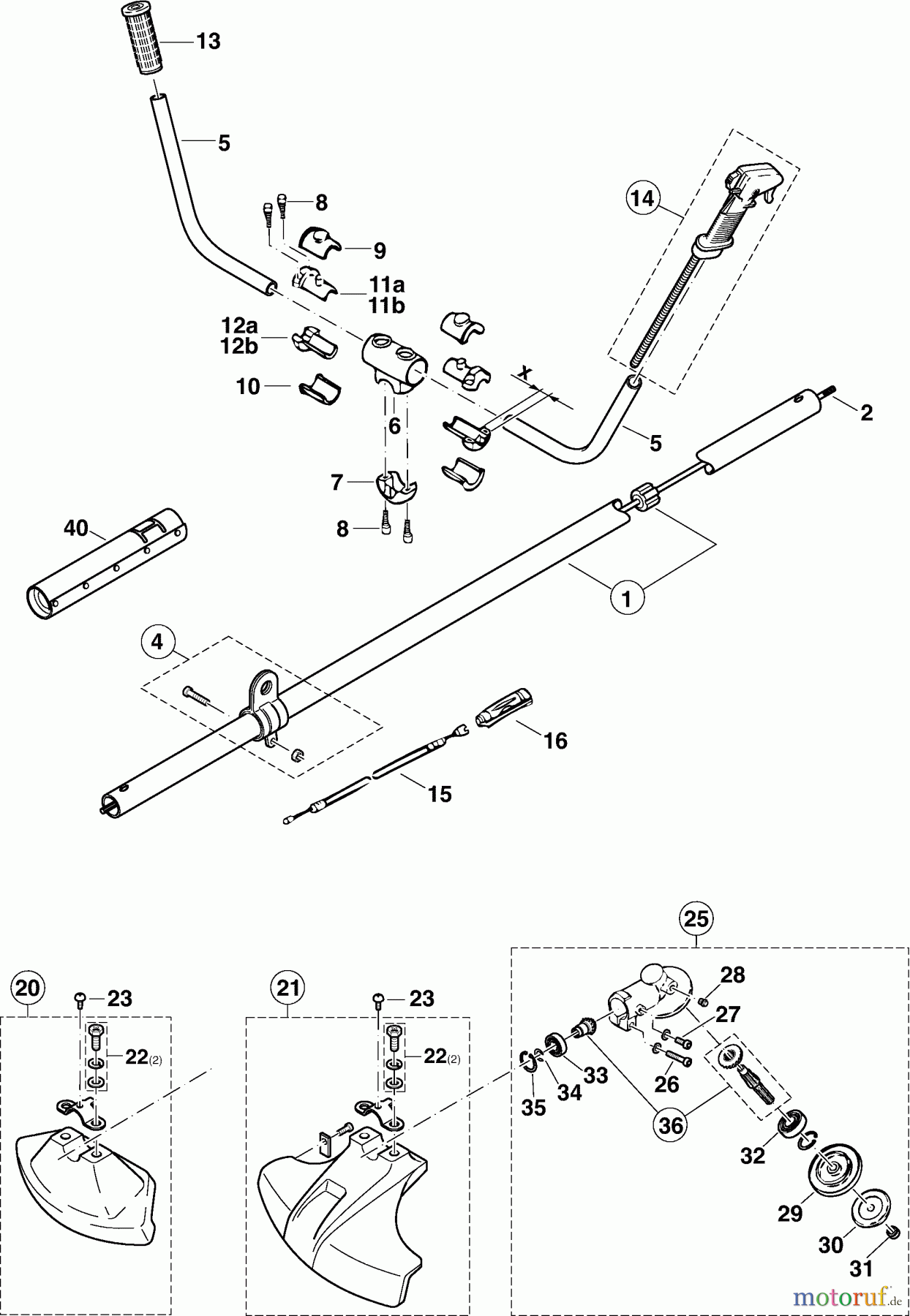 Dolmar Motorsensen & Trimmer Benzin 2-Takt MS-250 6 Tragrohr, Handgriff, Schutzhaube