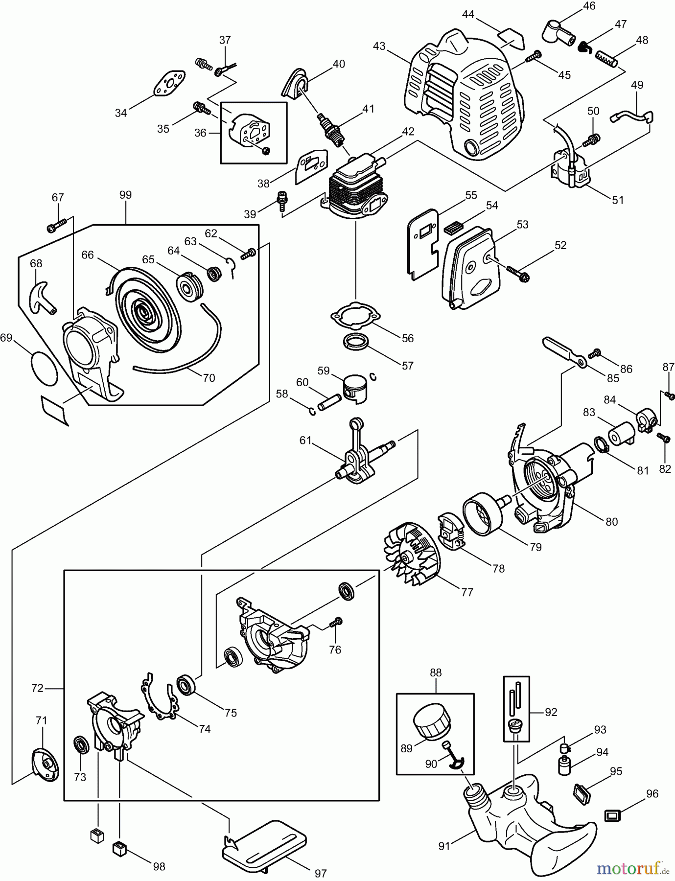 Dolmar Motorsensen & Trimmer Benzin 2-Takt MS-22 C (USA) 4 Motor, Anwerfvorrichtung, Kupplung, Kraftstofftank