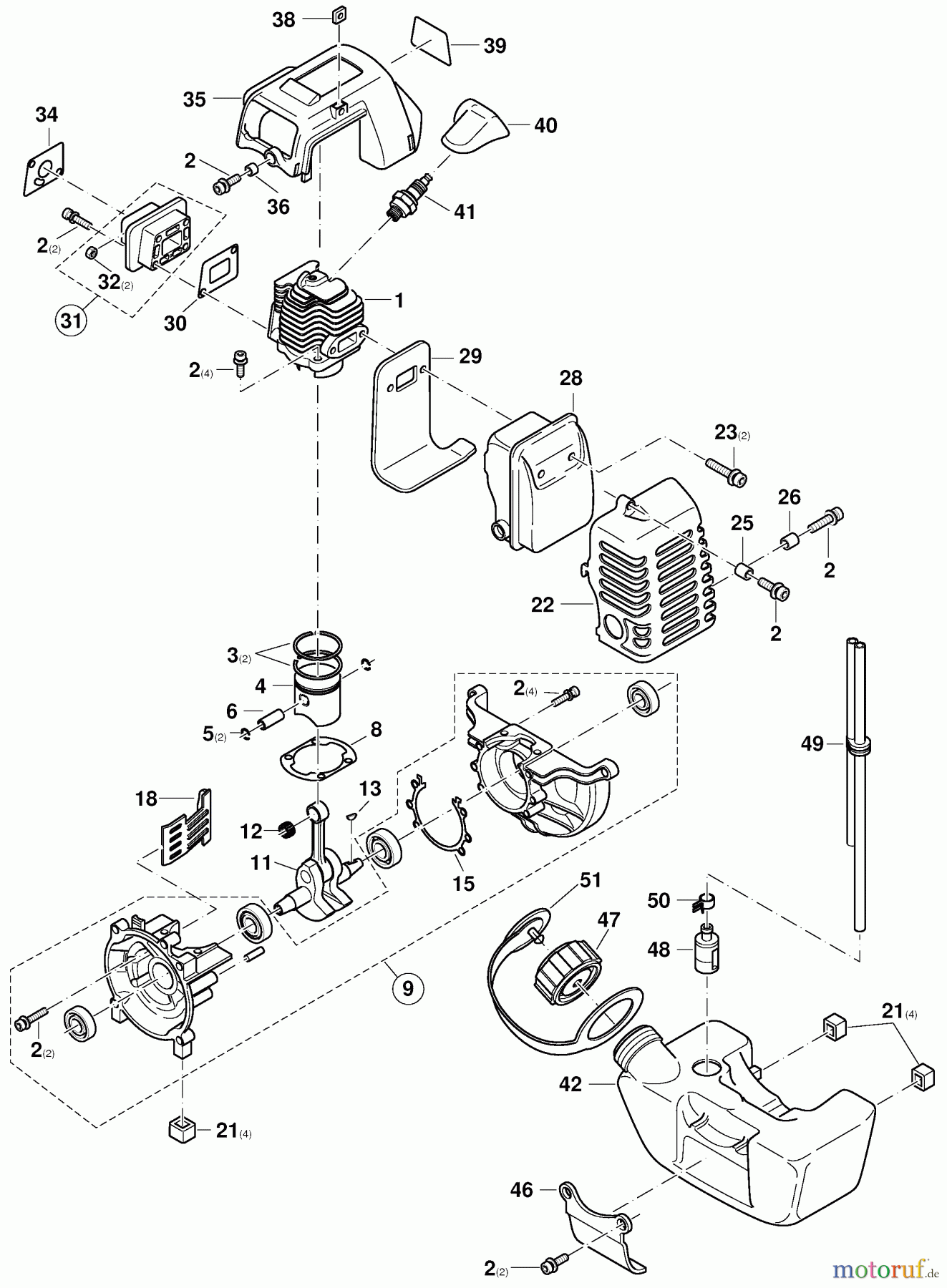  Dolmar Motorsensen & Trimmer Benzin 2-Takt MS-2600 3  Zylinder, Kurbeltrieb, Auspufftopf, Tank