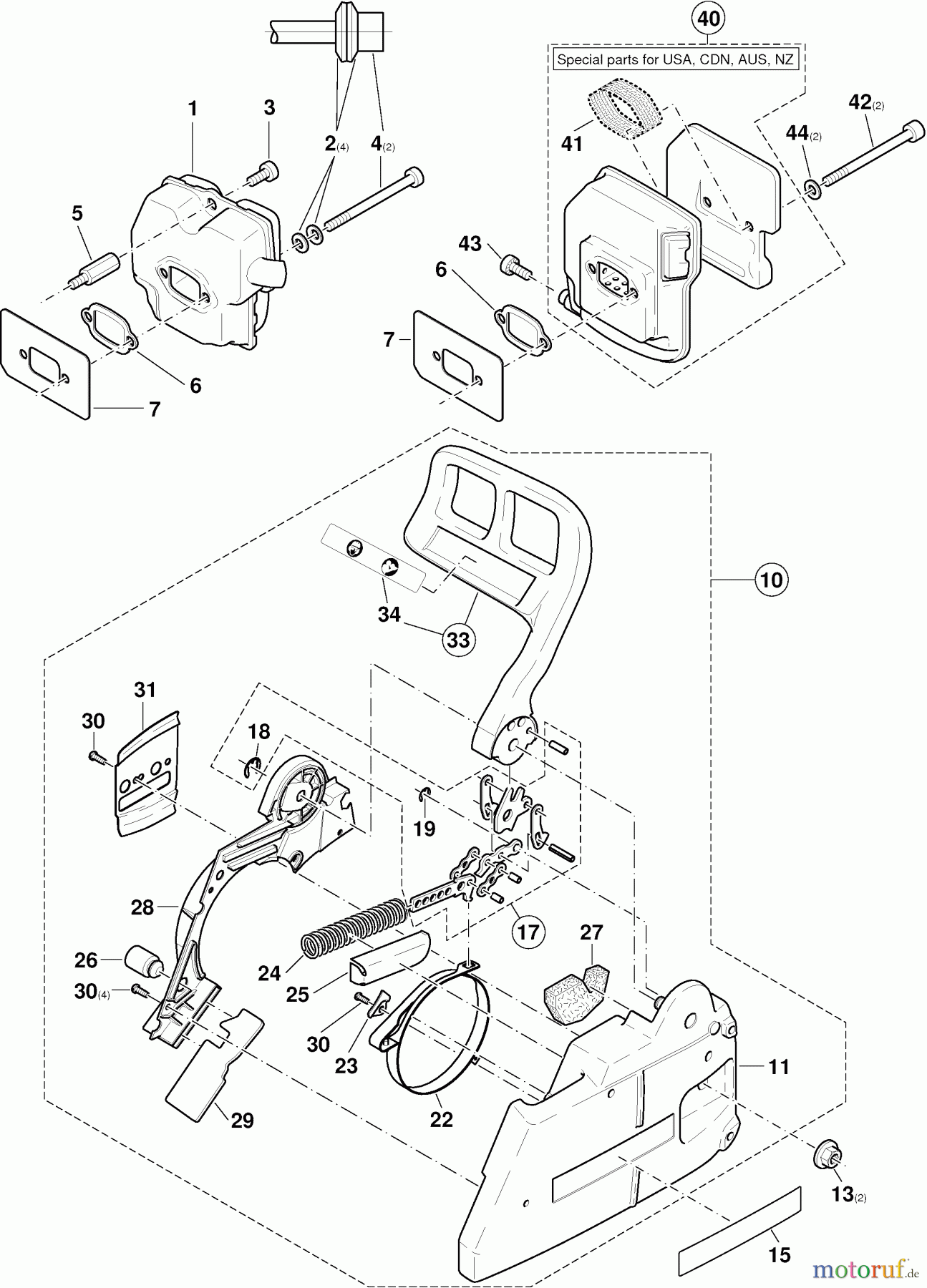  Dolmar Kettensägen Benzin Kettensäge PS-6000 i H 6  Auspufftopf, Kettenbremse