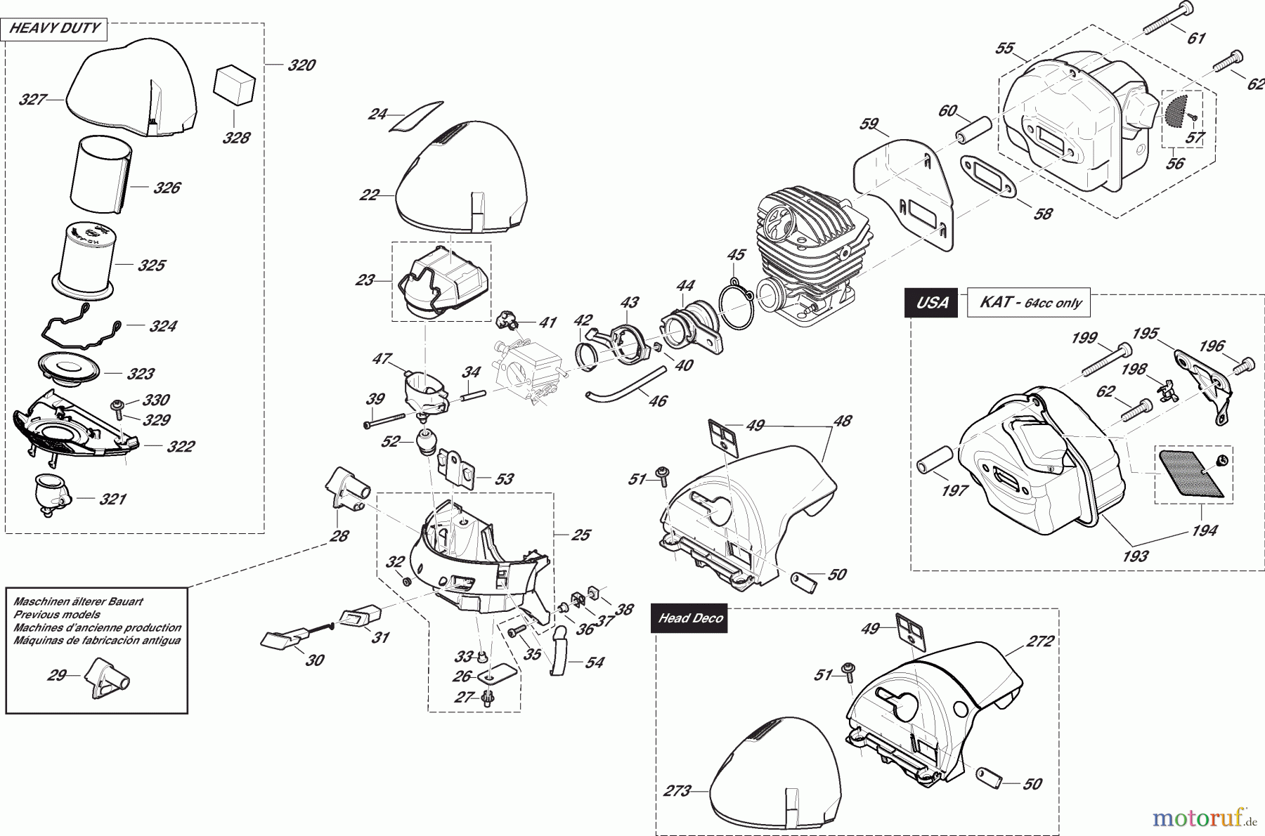  Dolmar Kettensägen Benzin Kettensäge PS-7900 (USA,CDN) 2  Abdeckhaube, Luftfilter, Schalldämpfer