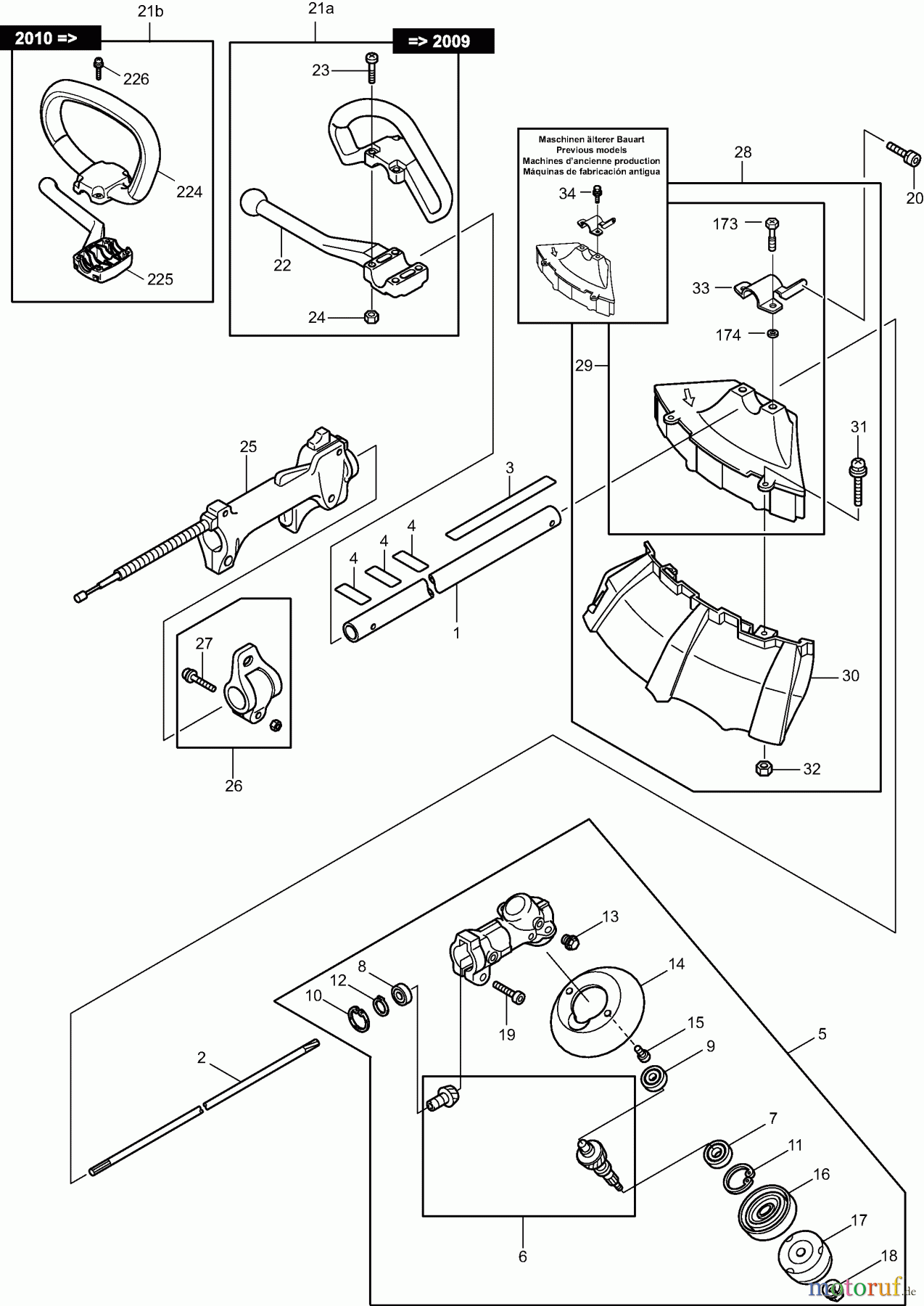 Dolmar Motorsensen & Trimmer Benzin 2-Takt MS-253 (USA) 1 Hauptrohr, Griff, Schutzhaube, Getriebegehäuse