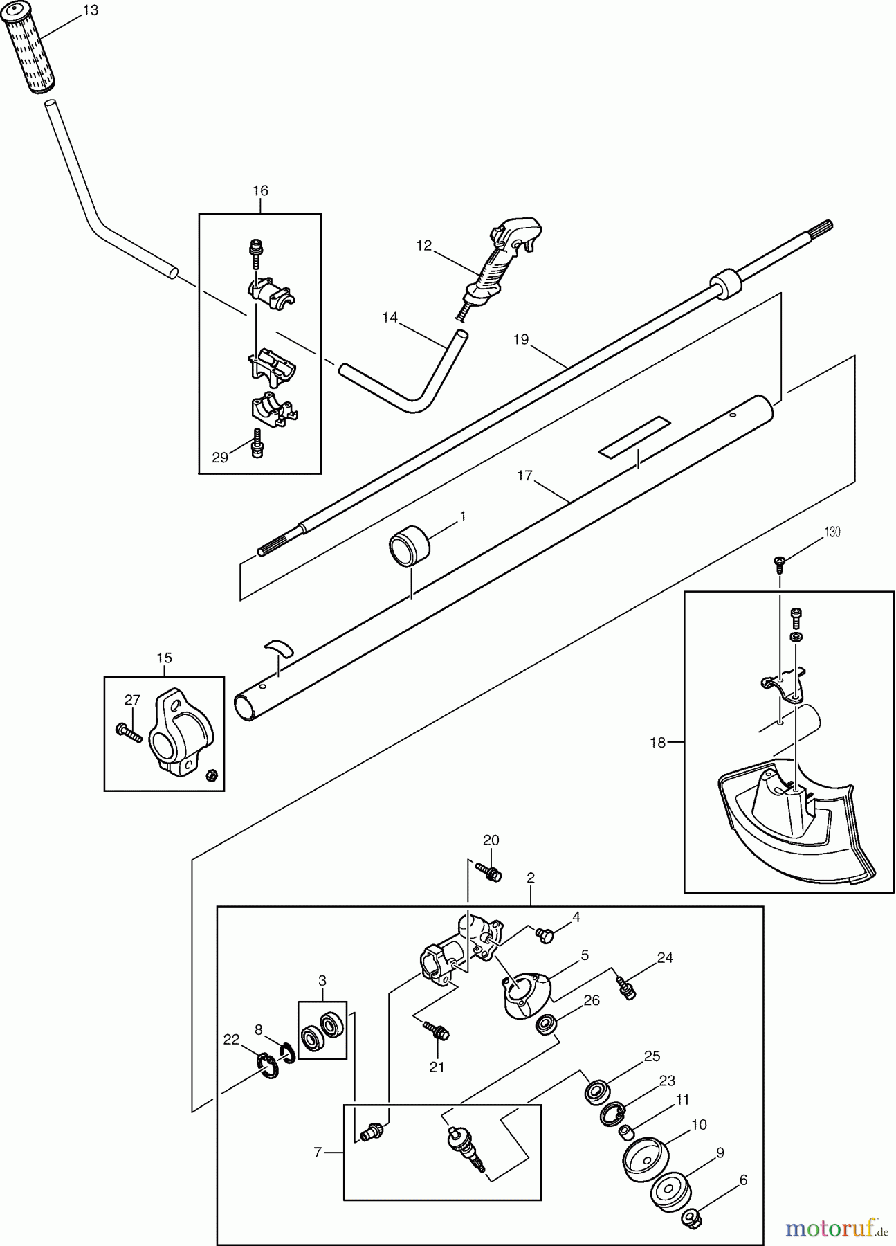  Dolmar Motorsensen & Trimmer Benzin 2-Takt MS-3200 (USA) 1  Hauptrohr, Griff, Schutzhaube, Getriebegehäuse, Steuerhebel