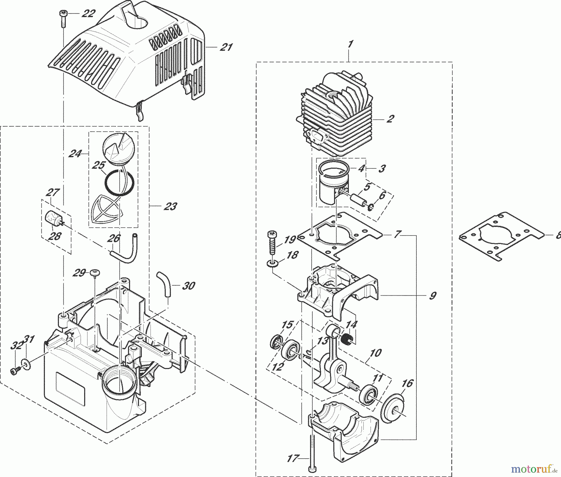 Dolmar Motorsensen & Trimmer Benzin 2-Takt MS-340 1 Zylinder, Kurbeltrieb, Gehäuse