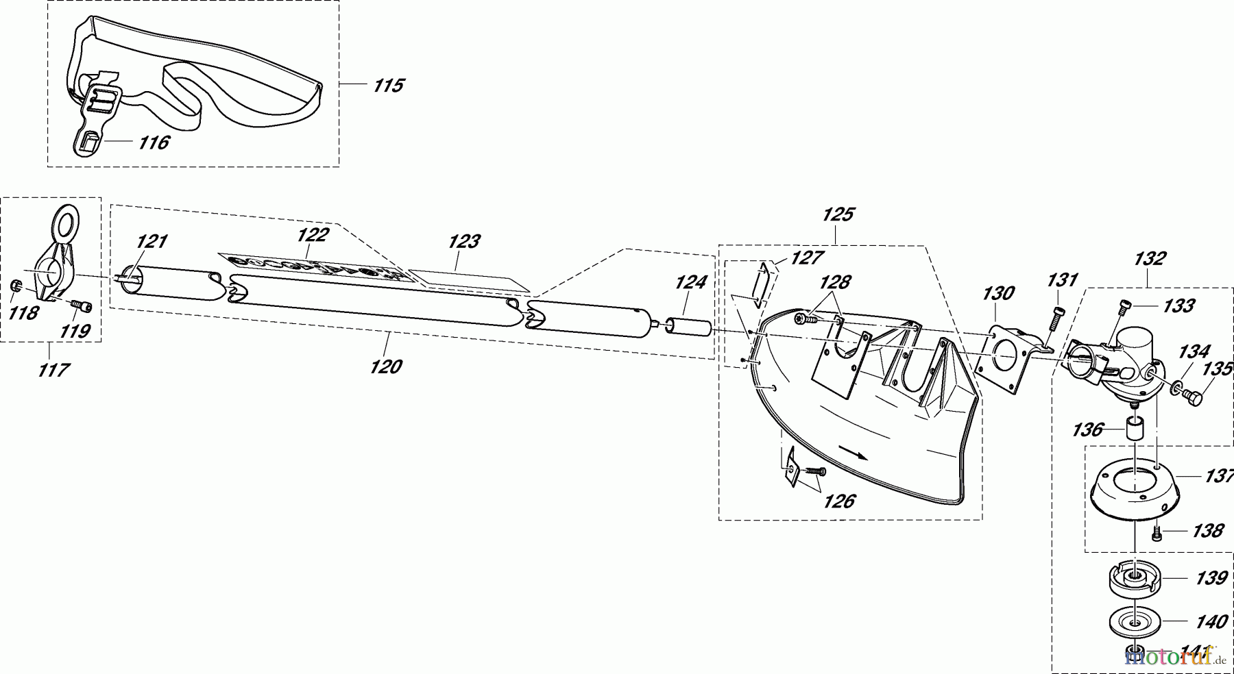 Dolmar Motorsensen & Trimmer Benzin 2-Takt MS-31 C 7 Schaftrohr, Getriebe, Schutzhaube