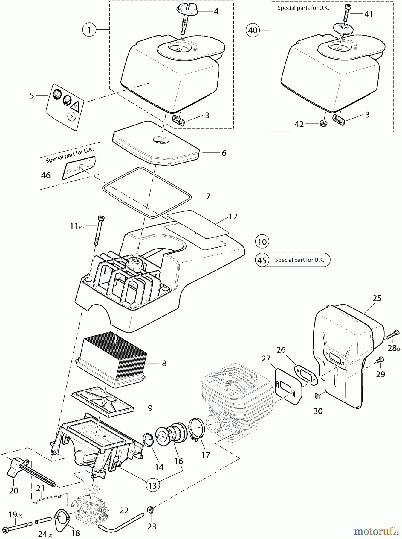 Dolmar Trennschleifer Benzin PC-6212 3 Abdeckhaube, Luftfilter, Schalldämpfer