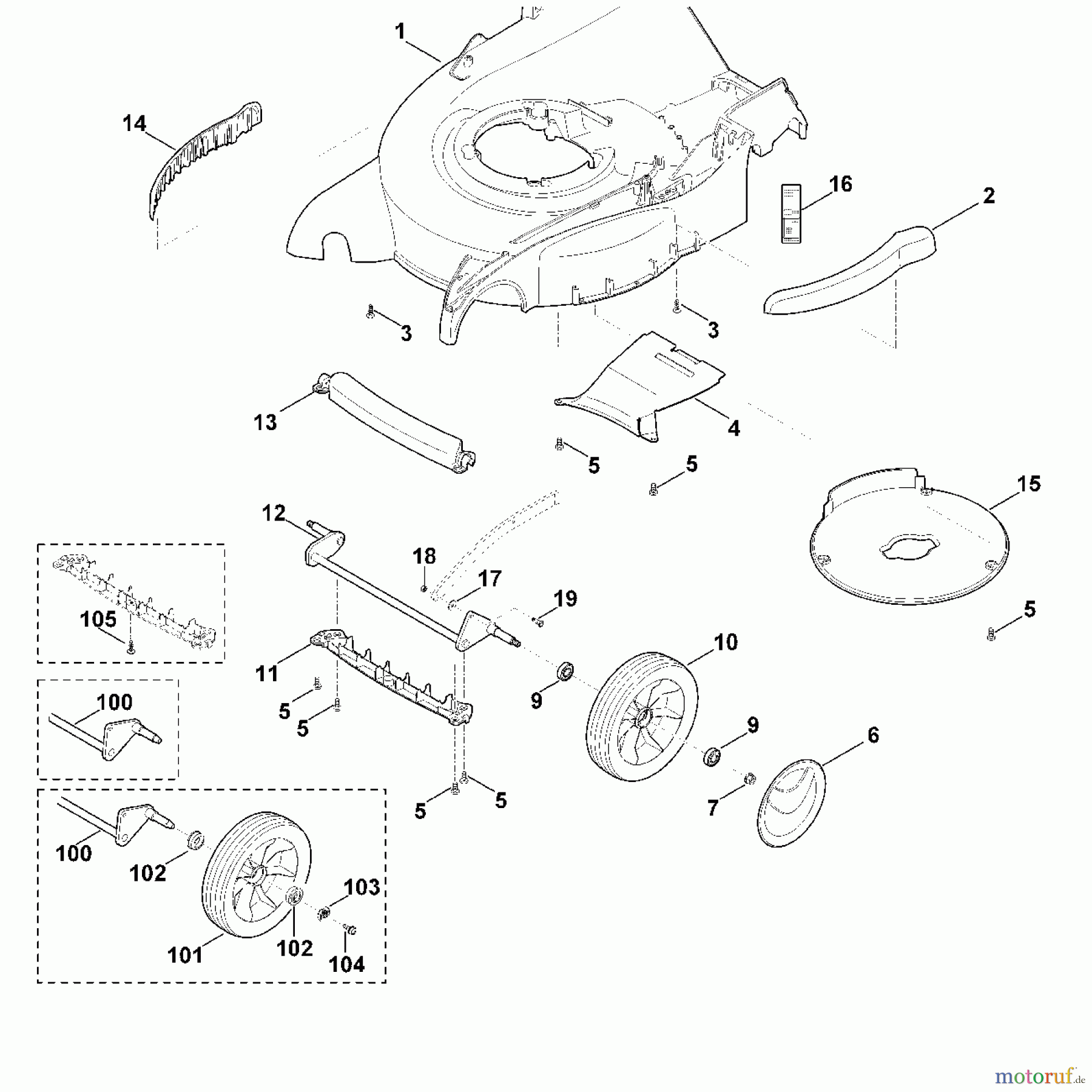 Viking Rasenmäher Benzinrasenmäher MB 650.0 VQ D - Gehäuse, Vorderachse