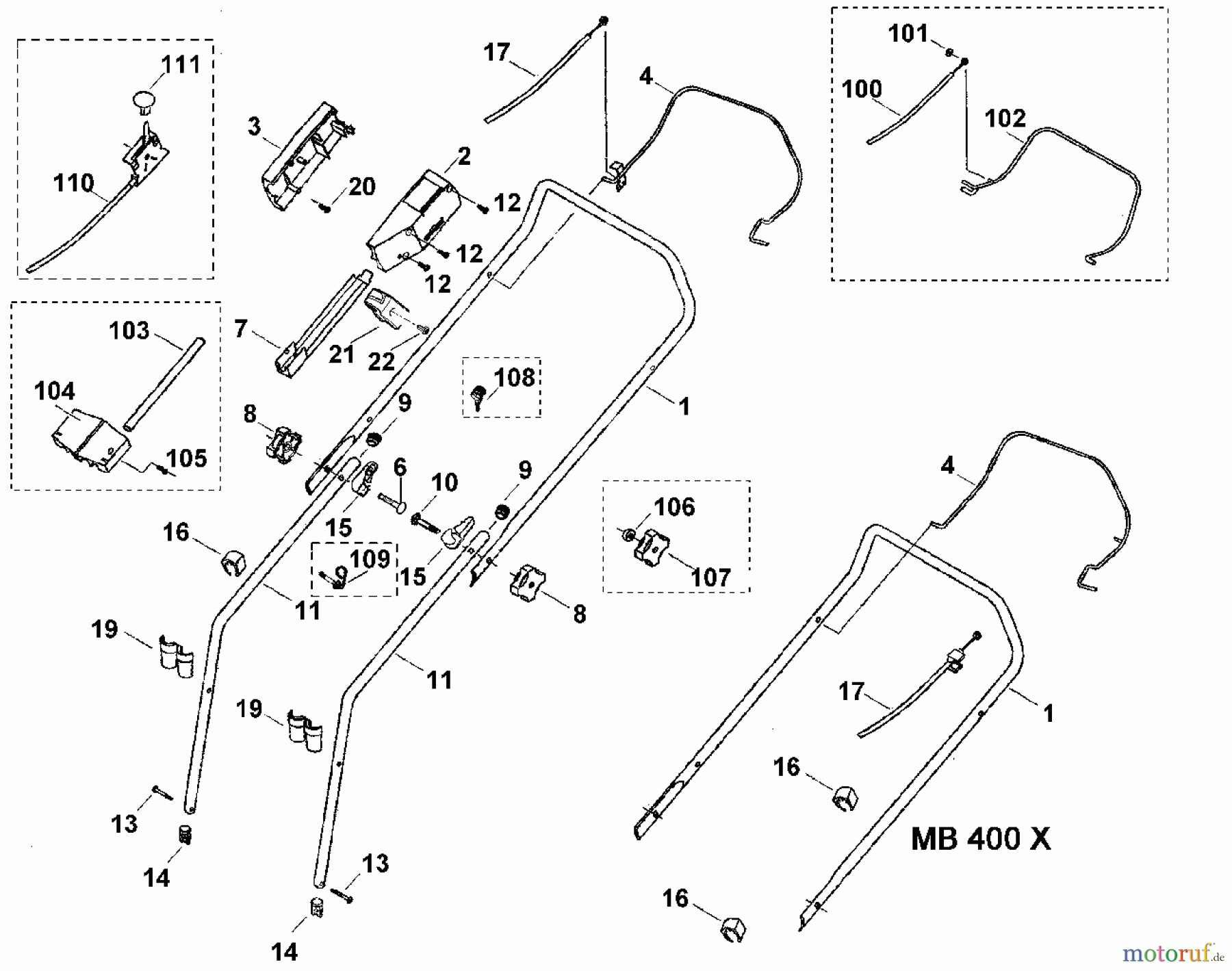  Viking Rasenmäher Benzinrasenmäher MB 400, MB 400X, MB 400M A - Lenker