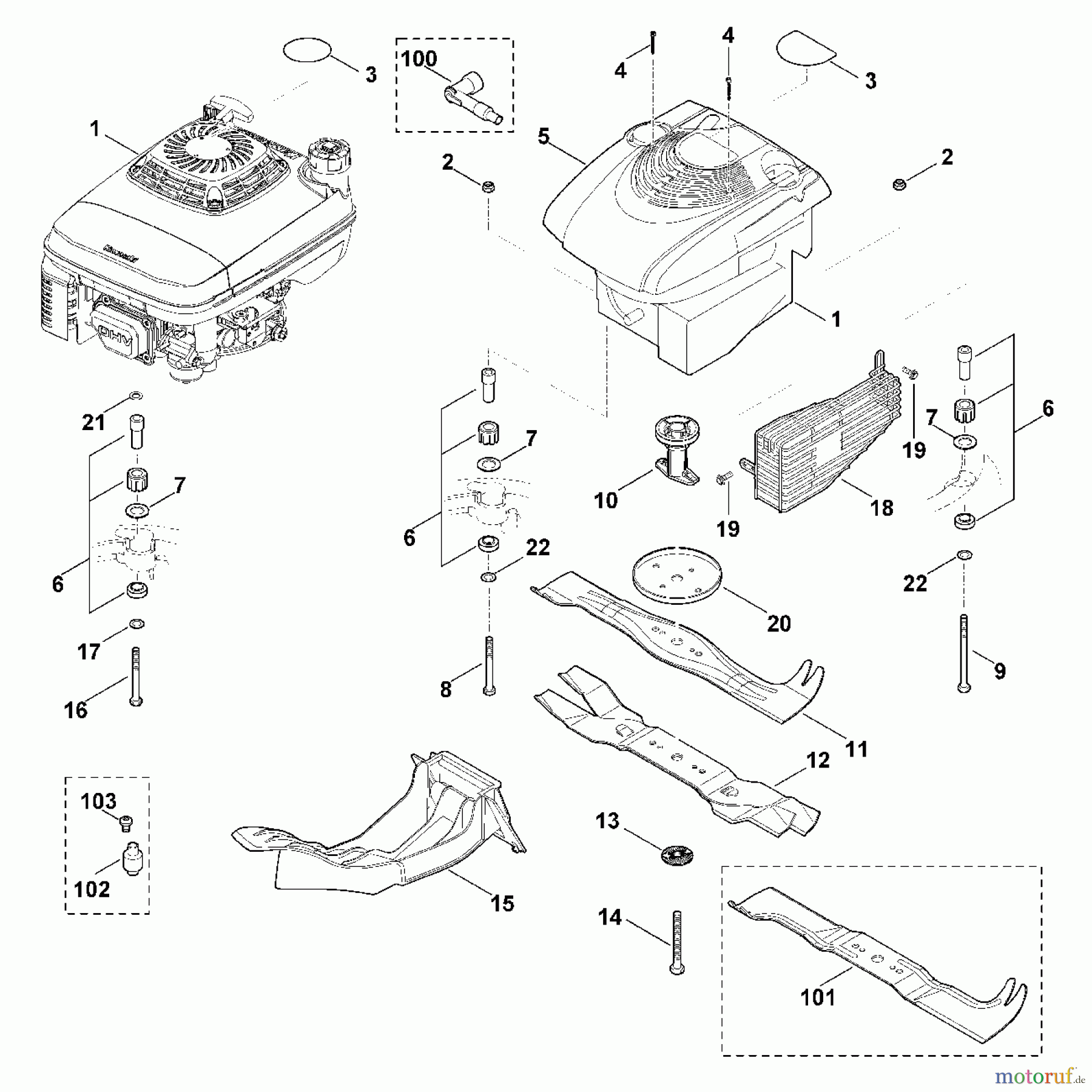 Viking Rasenmäher Benzinrasenmäher MB 655.0 G, MB 655.0 GM H - Motor, Messer
