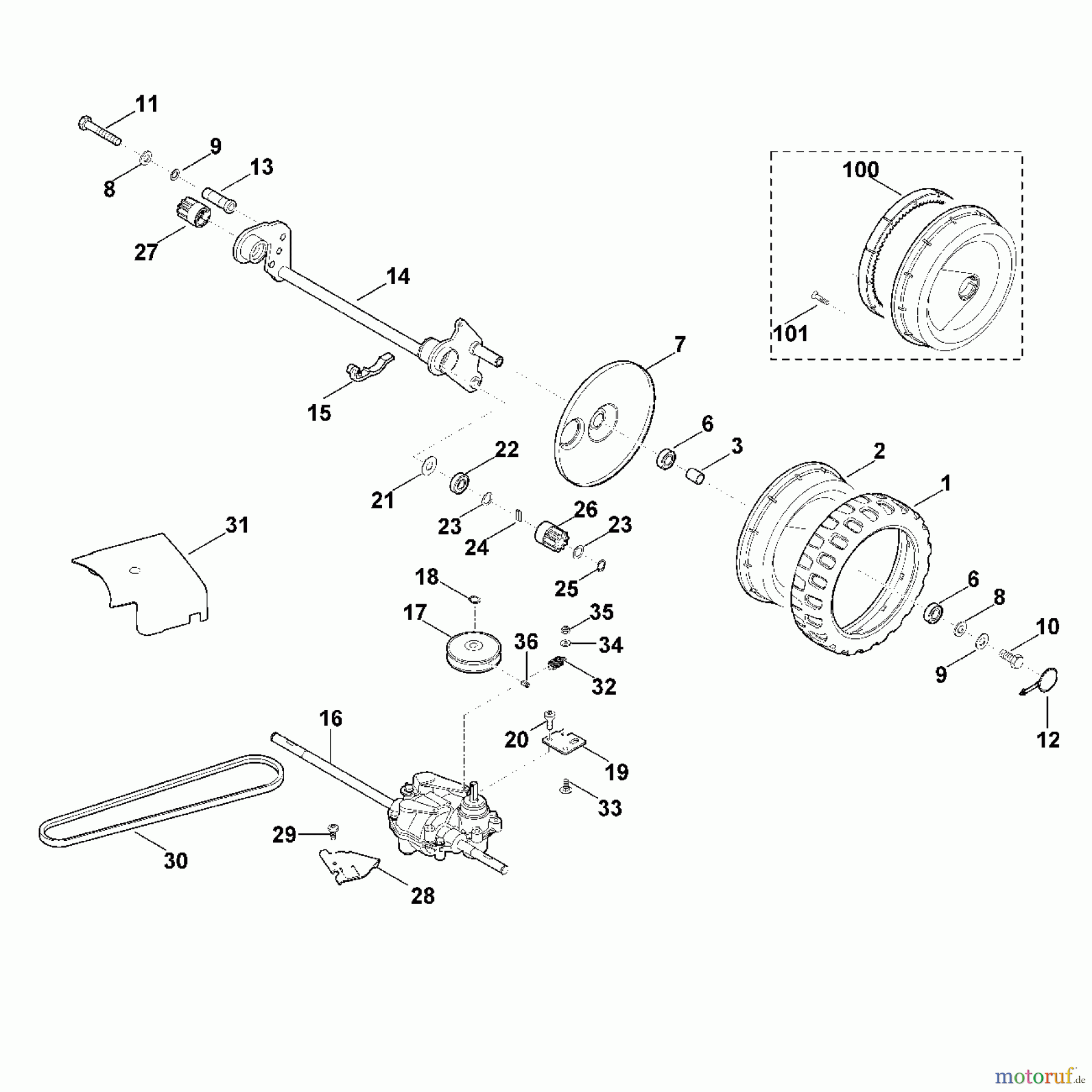 Viking Rasenmäher Benzinrasenmäher MB 750.0 GK F - Hinterachse, Antrieb