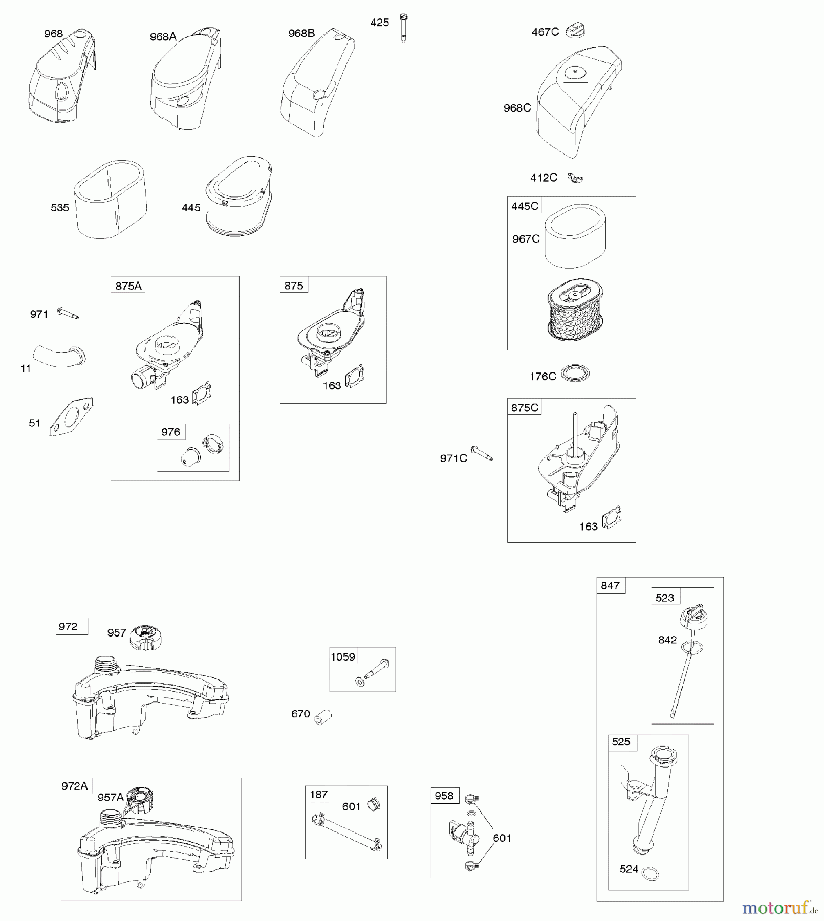 Viking Motoren B & S 10. . . 100802-0126-B8 A - Luftfilter, Kraftstoffversorgung, Schmieru