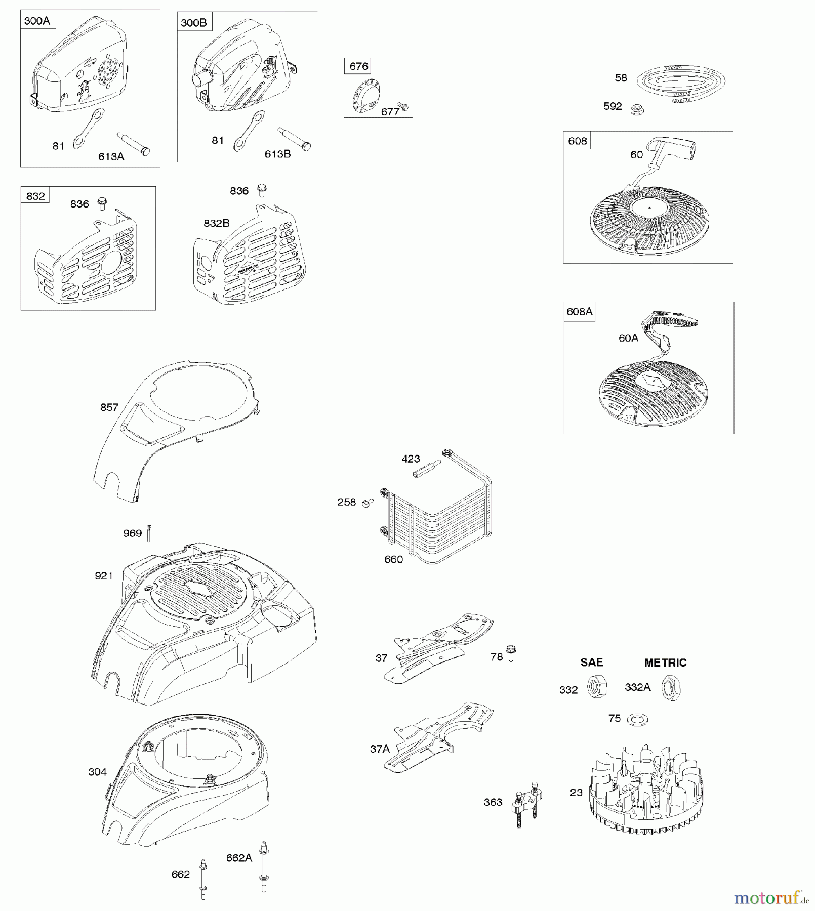 Viking Motoren B & S 10. . . 100802-0126-H8 C - Lüftergehäuse, Auspuffanlage, Schwungrad,