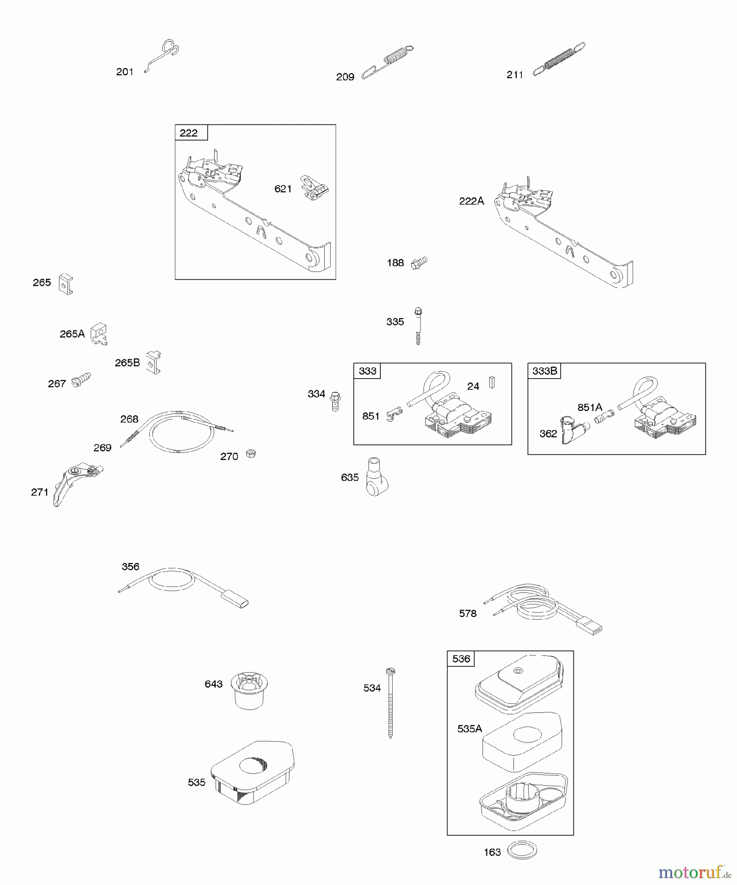  Viking Motoren B & S 10. . . 10D902-0136-B1 A - Luftfilter, Bedienelemente, Reglerfeder, Z