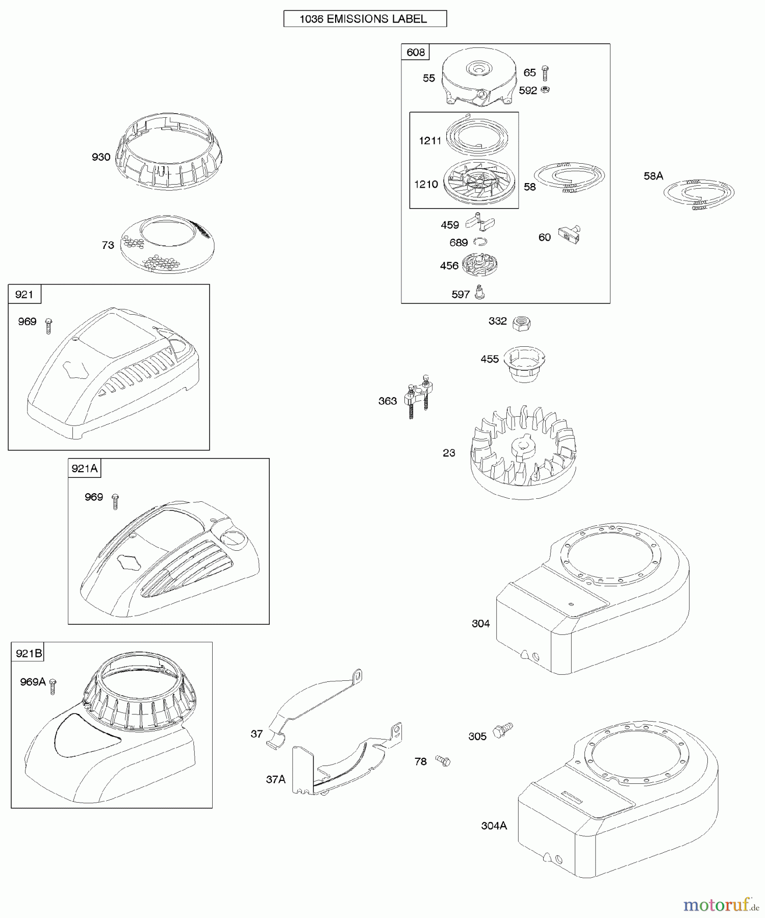 Viking Motoren B & S 10. . . 10D902-0136-B1 B - Lüftergehäuse/-kühlbleche, Schwungrad, Sei