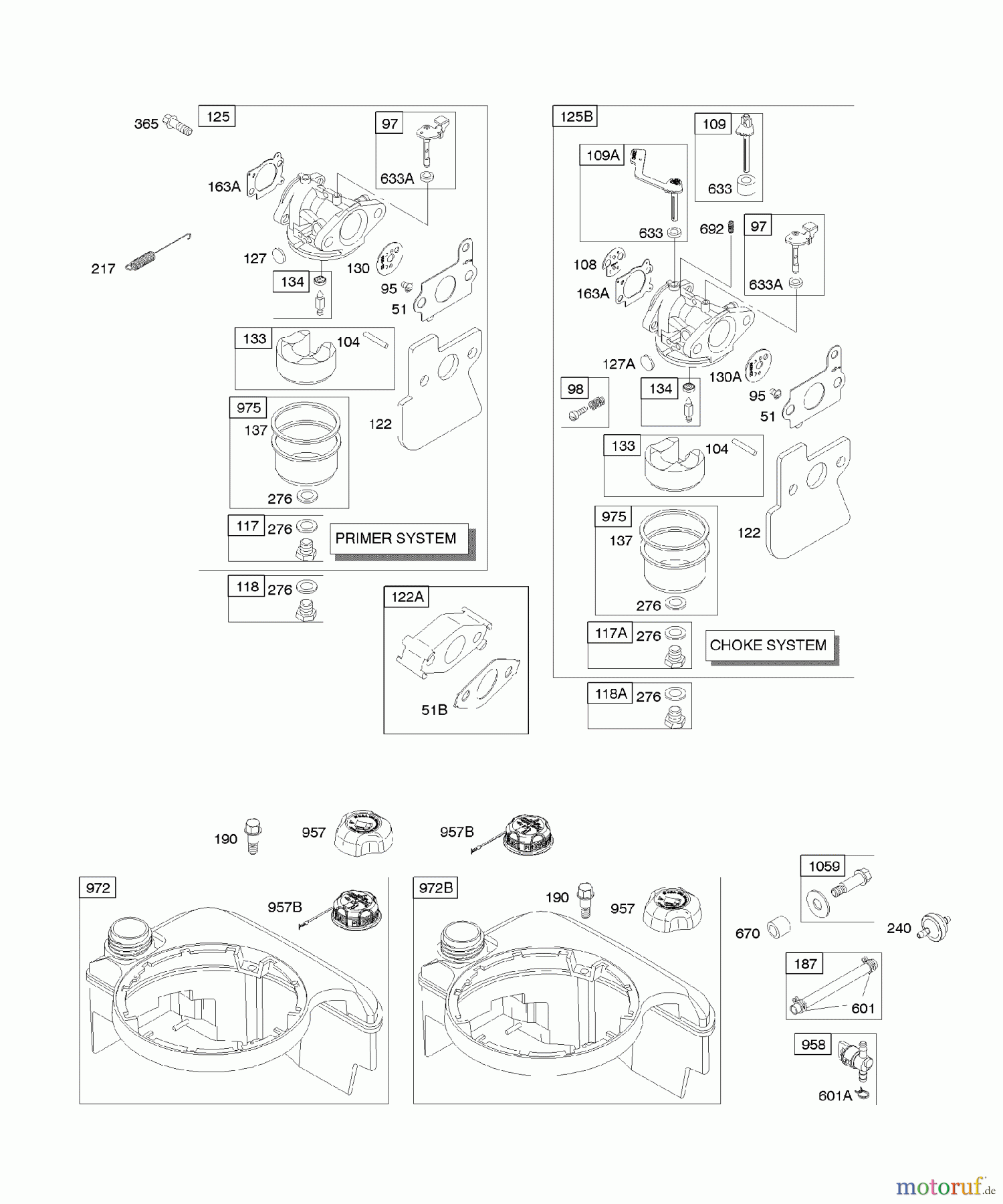 Viking Motoren B & S 12. . . 121602-0327-E1 E - Vergaser, Kraftstoffversorgung
