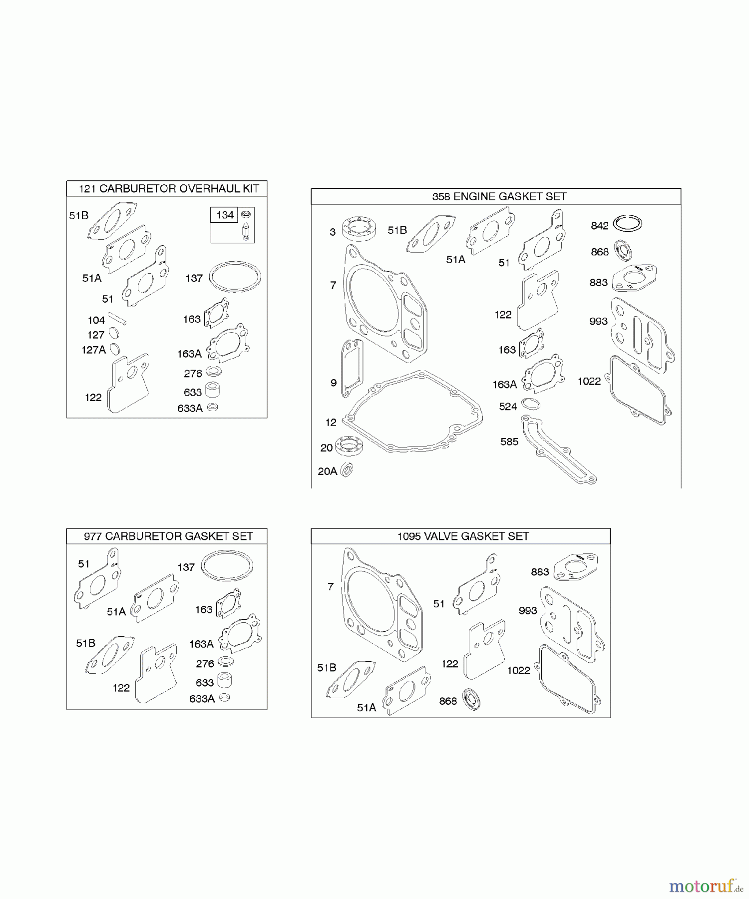 Viking Motoren B & S 12. . . 121602-0327-E1 G - Sätze/Dichtungssätze